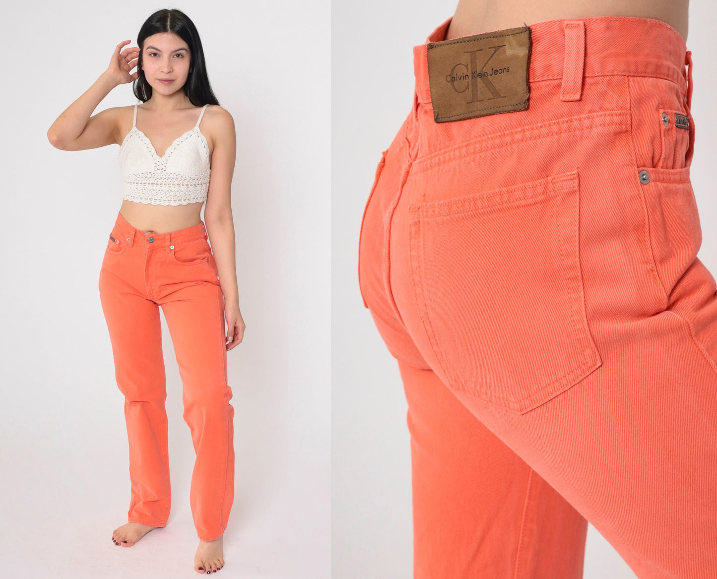 Calvin Klein 90s Orange Denim Mom Jeans Mid Rise Straight Leg Small S