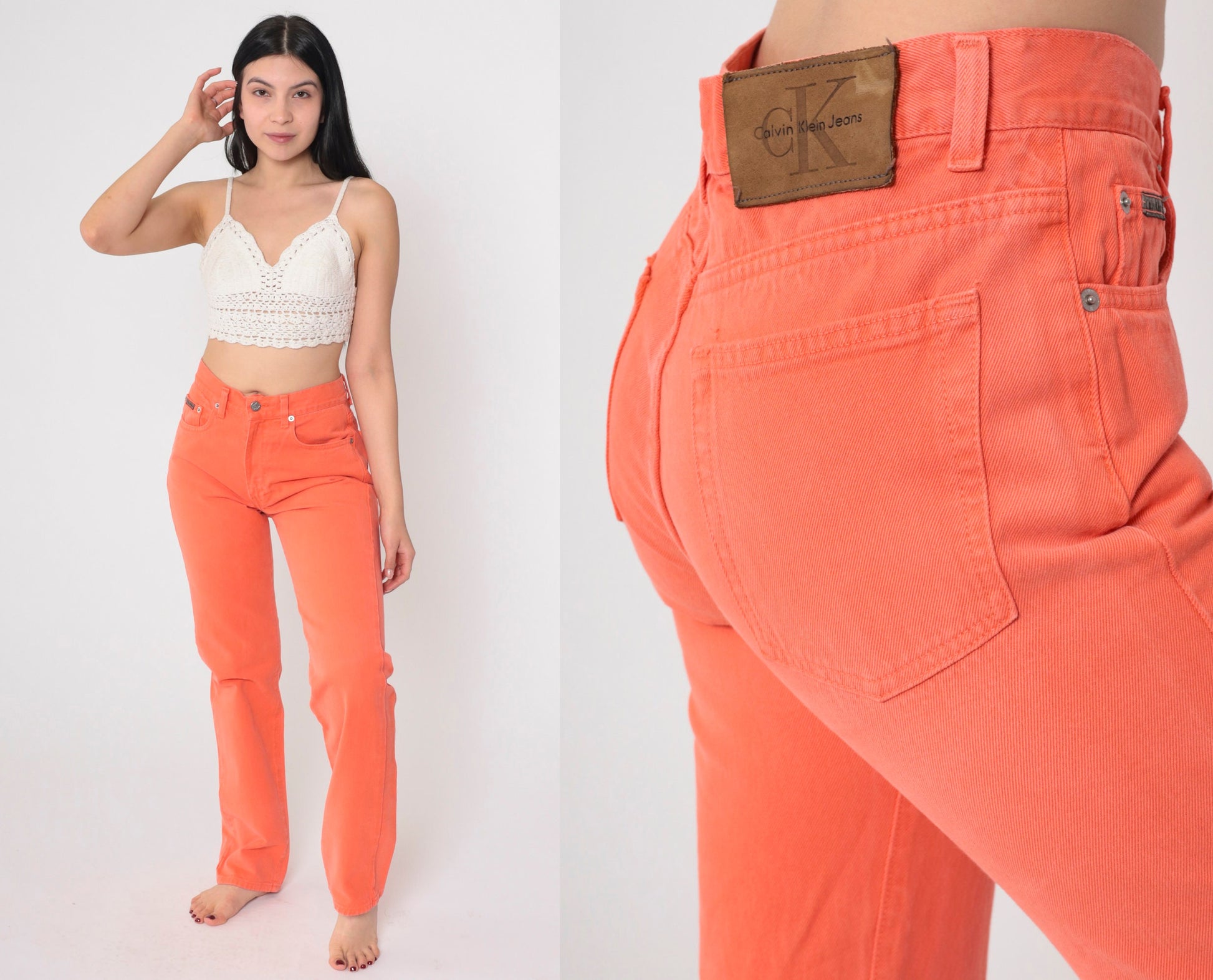 Calvin Klein 90s Orange Denim Mom Jeans Mid Rise Straight Leg Small S