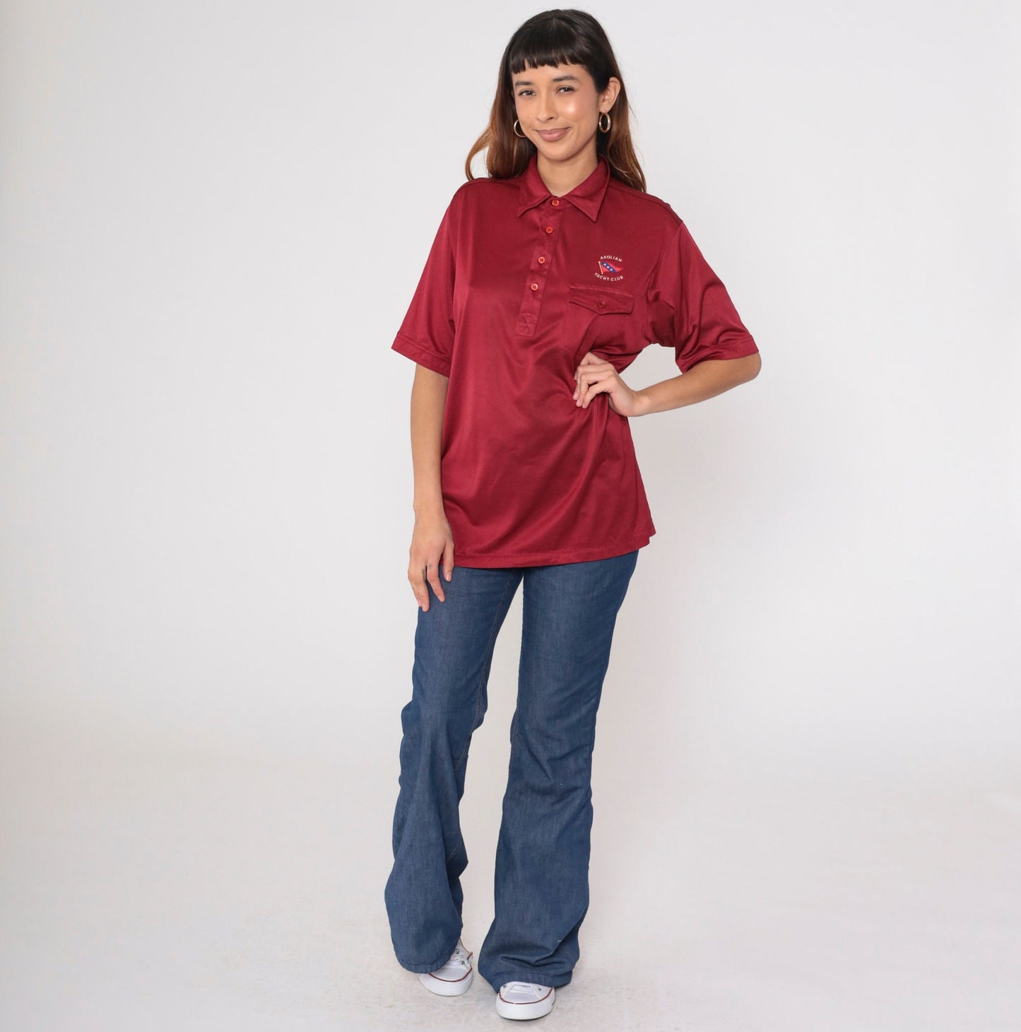 80s Aeolian Yacht Club Polo Shirt Alameda California Embroidered Dark Red Large