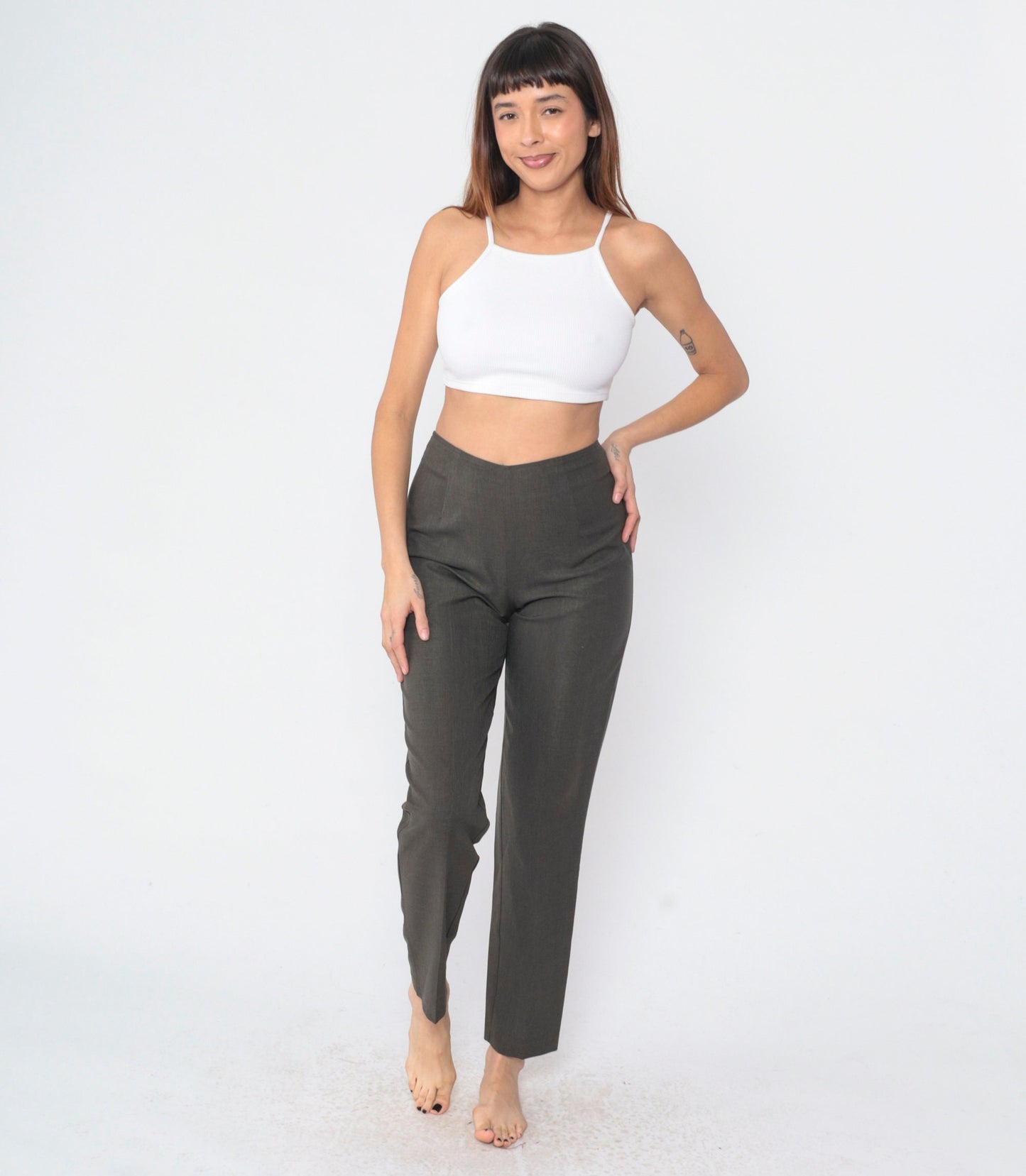 90s Dark Grey High-Waisted Tapered Trousers Small