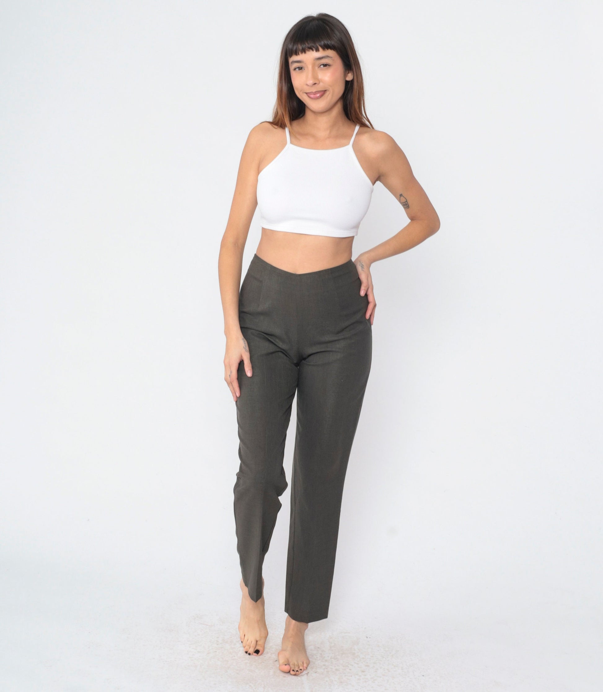 90s Dark Grey High-Waisted Tapered Trousers Small