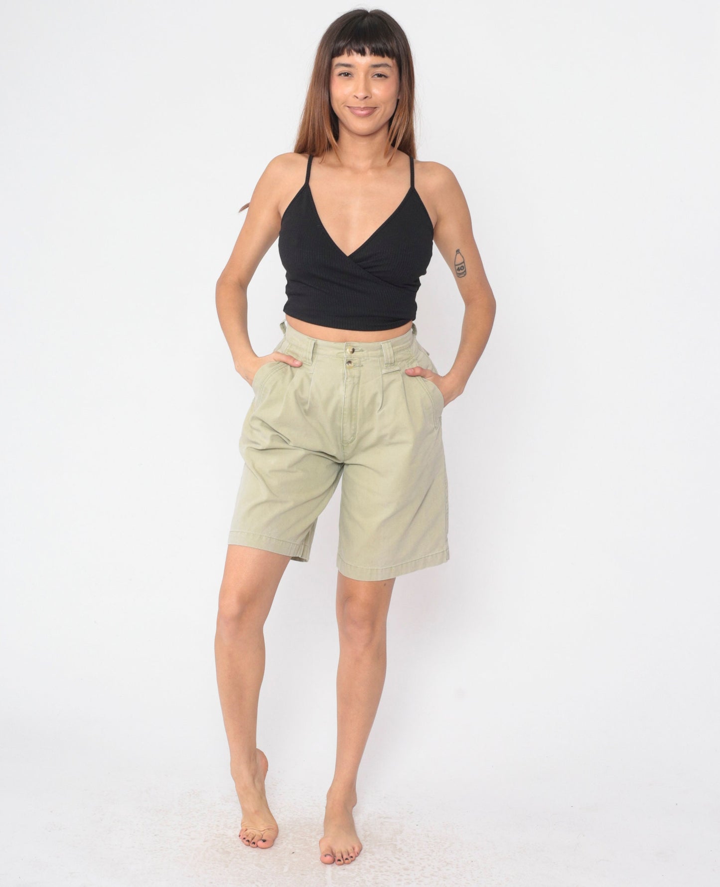 Eddie Bauer 90s Khaki Pleated Cotton Shorts High Rise Small