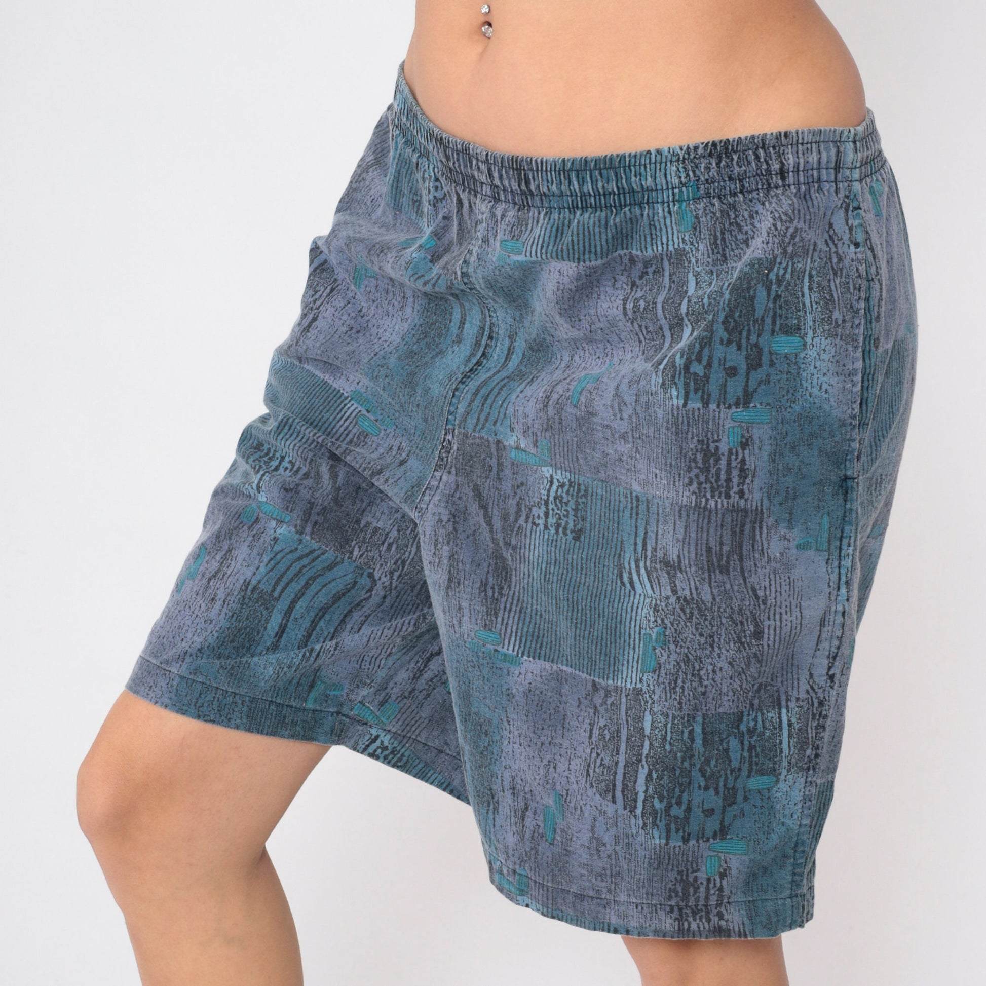 90s Maui Trading Company Shorts Abstract Print Blue Purple Wide Leg Large