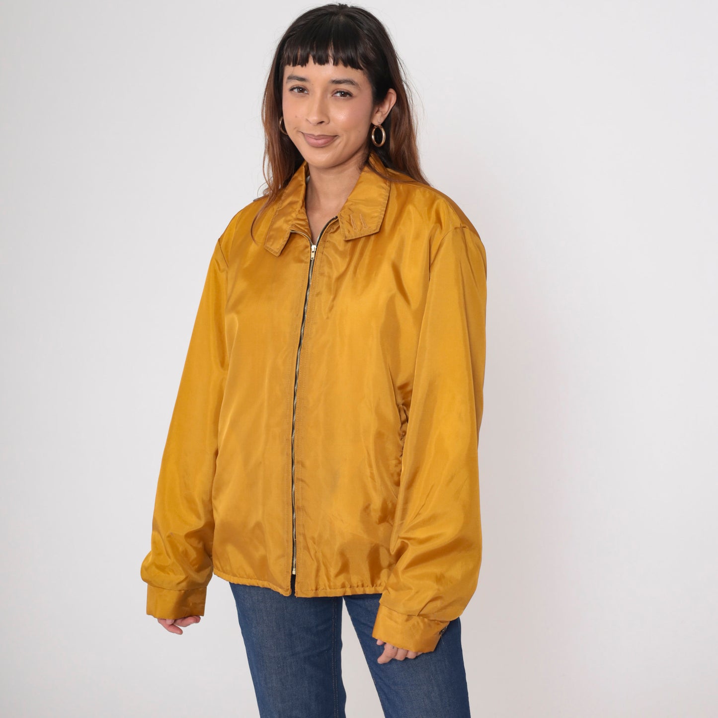 70s Calderon of California Mustard Windbreaker Jacket Faux Fur Lined Large L