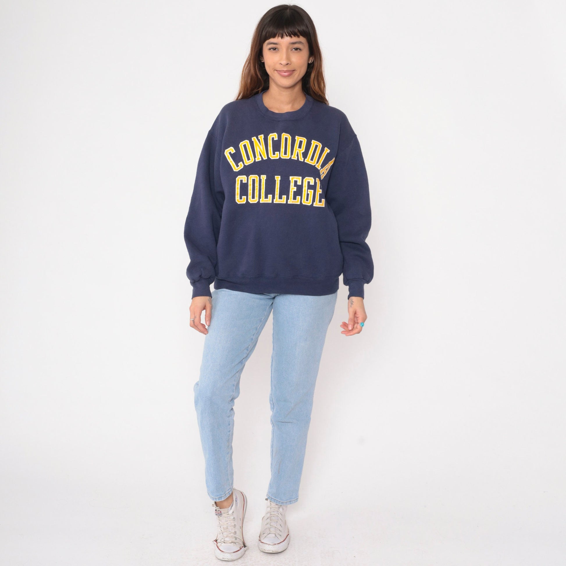 90s Concordia College Moorhead Minnesota Navy Sweatshirt Extra Large