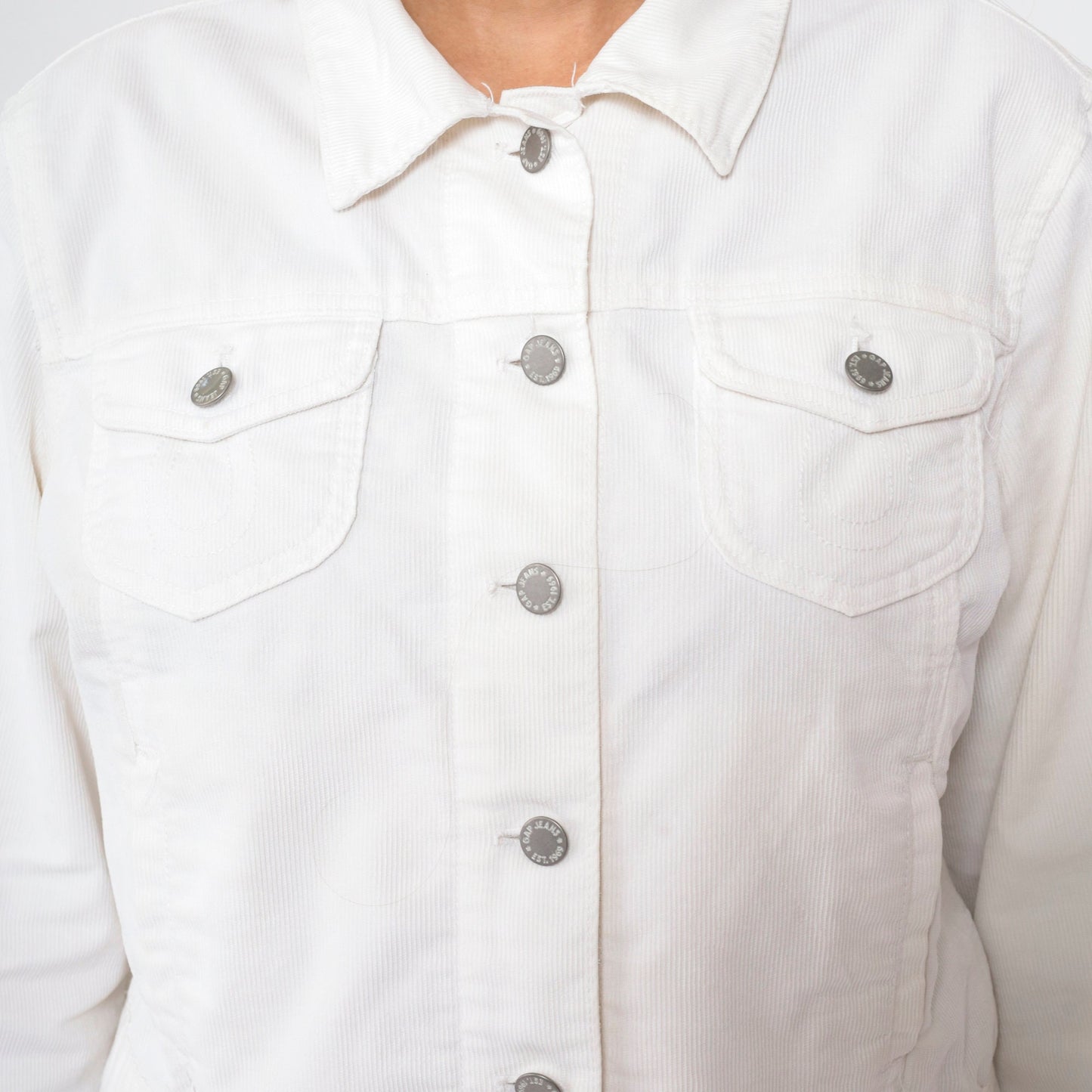 Y2K Gap White Corduroy Cropped Button-Up Jacket Large L