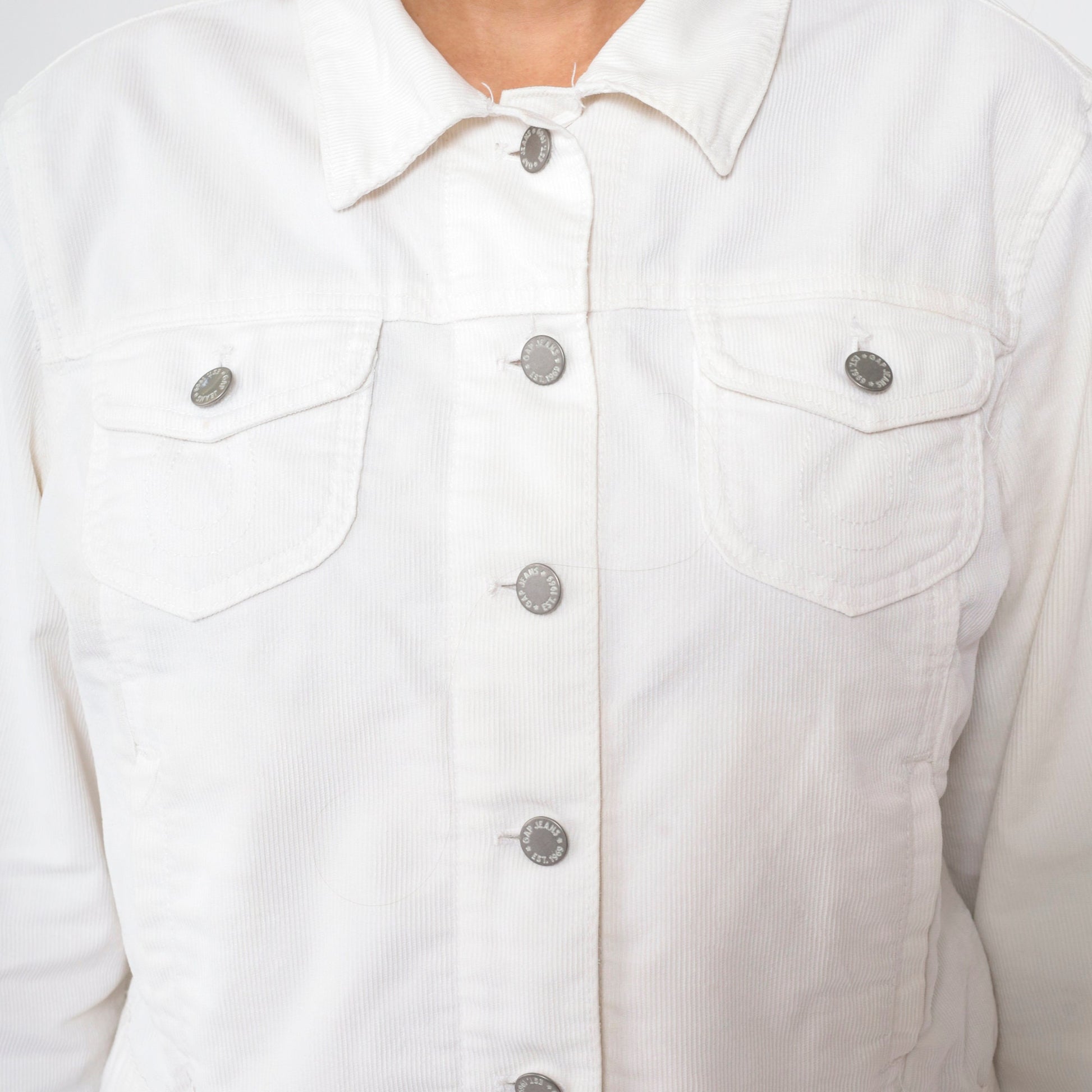 Y2K Gap White Corduroy Cropped Button-Up Jacket Large L