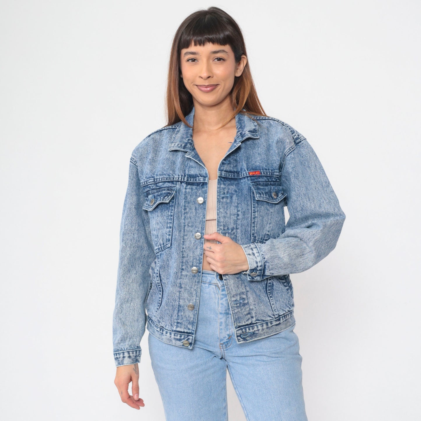 90s Blue Stone Wash Denim Jacket Button Up Trucker Medium M