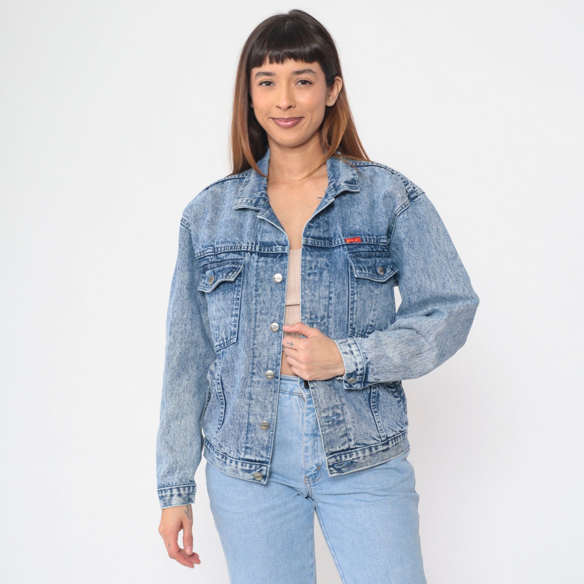 90s Blue Stone Wash Denim Jacket Button Up Trucker Medium M