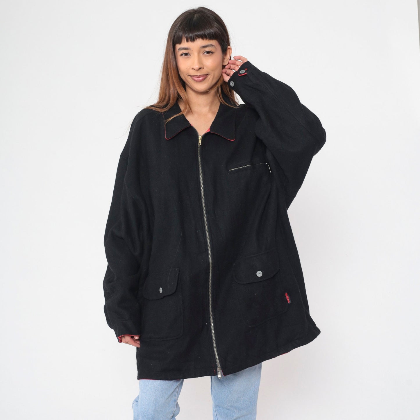 90s Marlboro Reversible Windbreaker Jacket Black Red Wool XXL