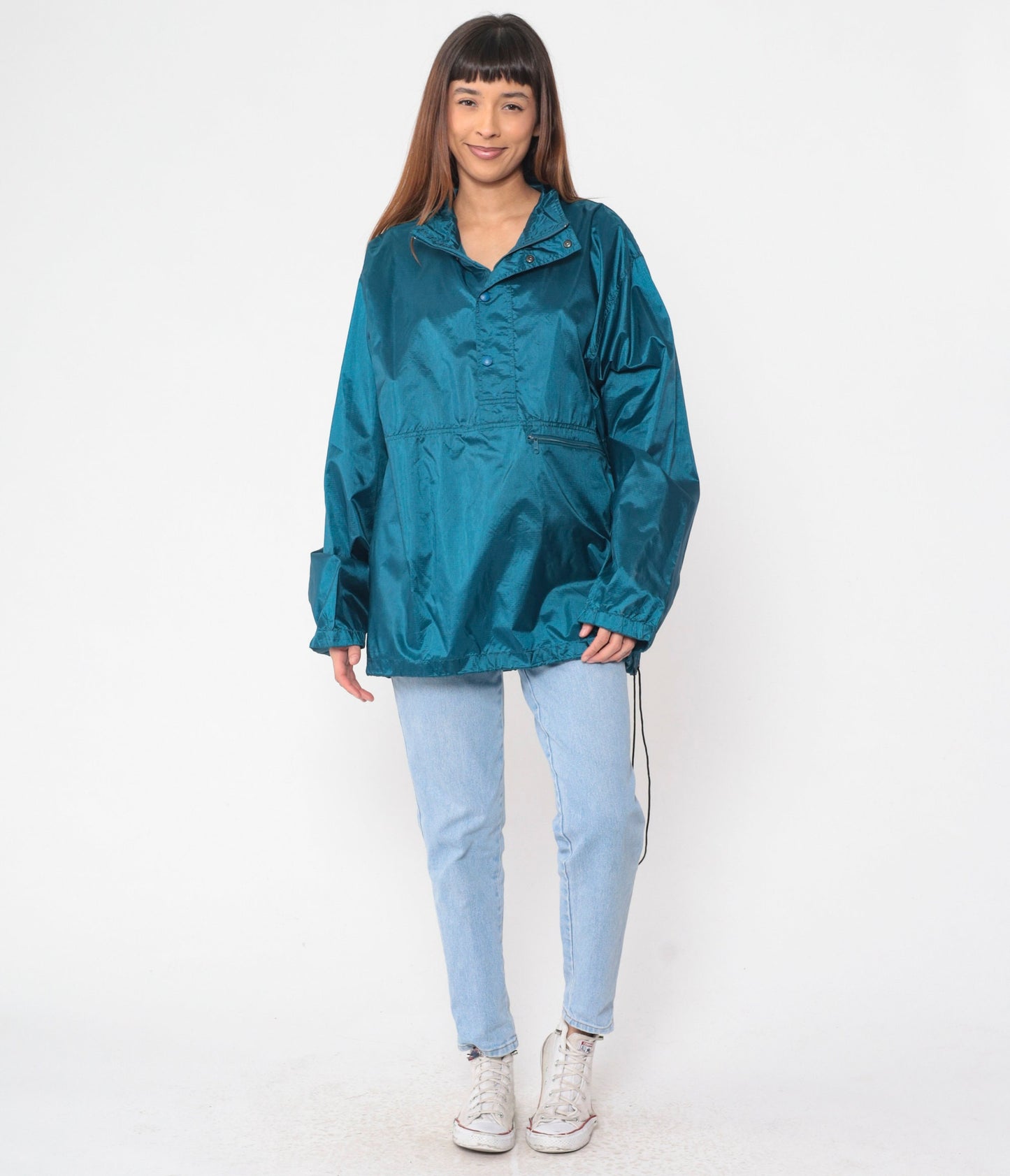 90s Eddie Bauer Blue Pullover Windbreaker Half Snap Hiking Jacket Large