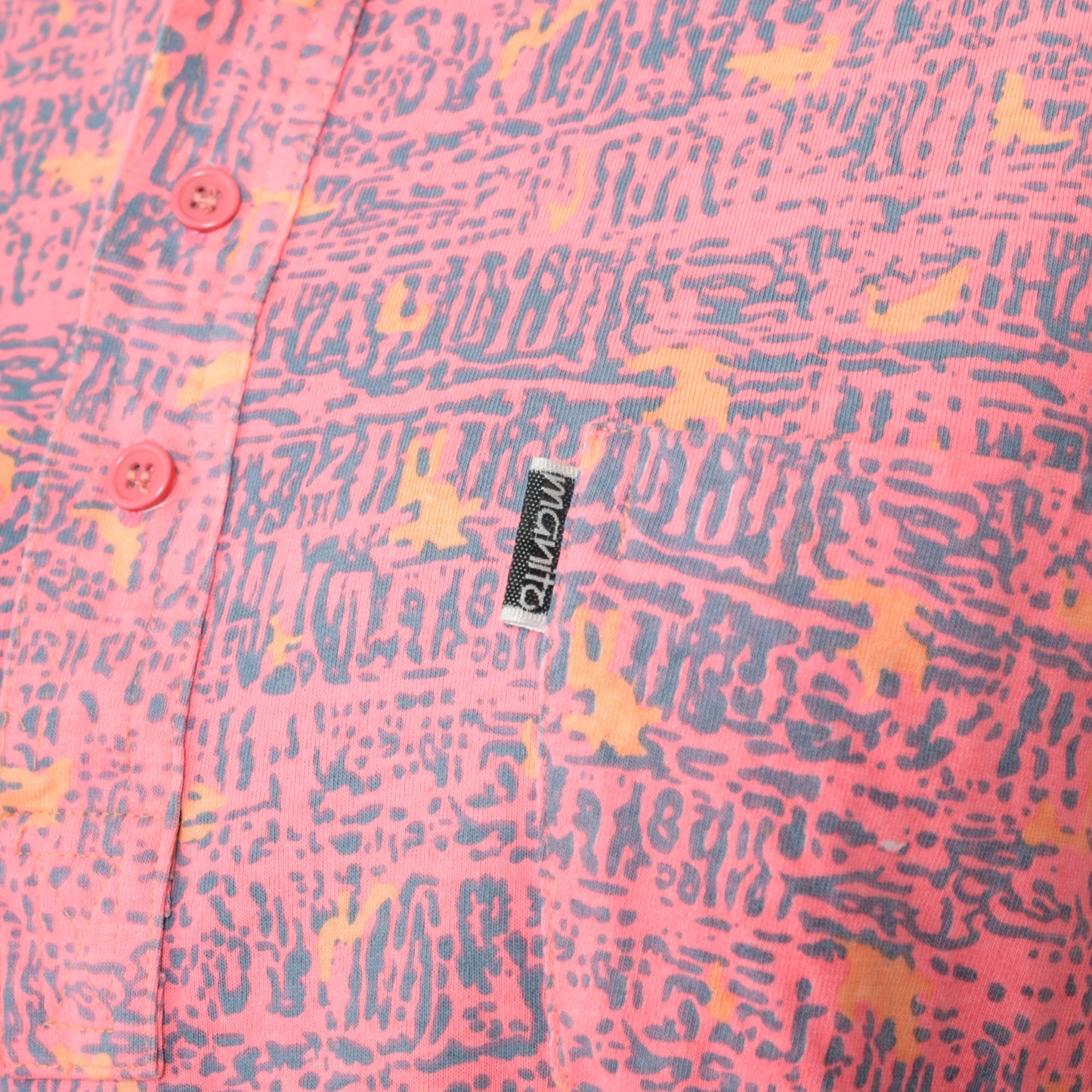 90s Manito Menswear Pink Abstract Print Polo Shirt Long Sleeve Small S