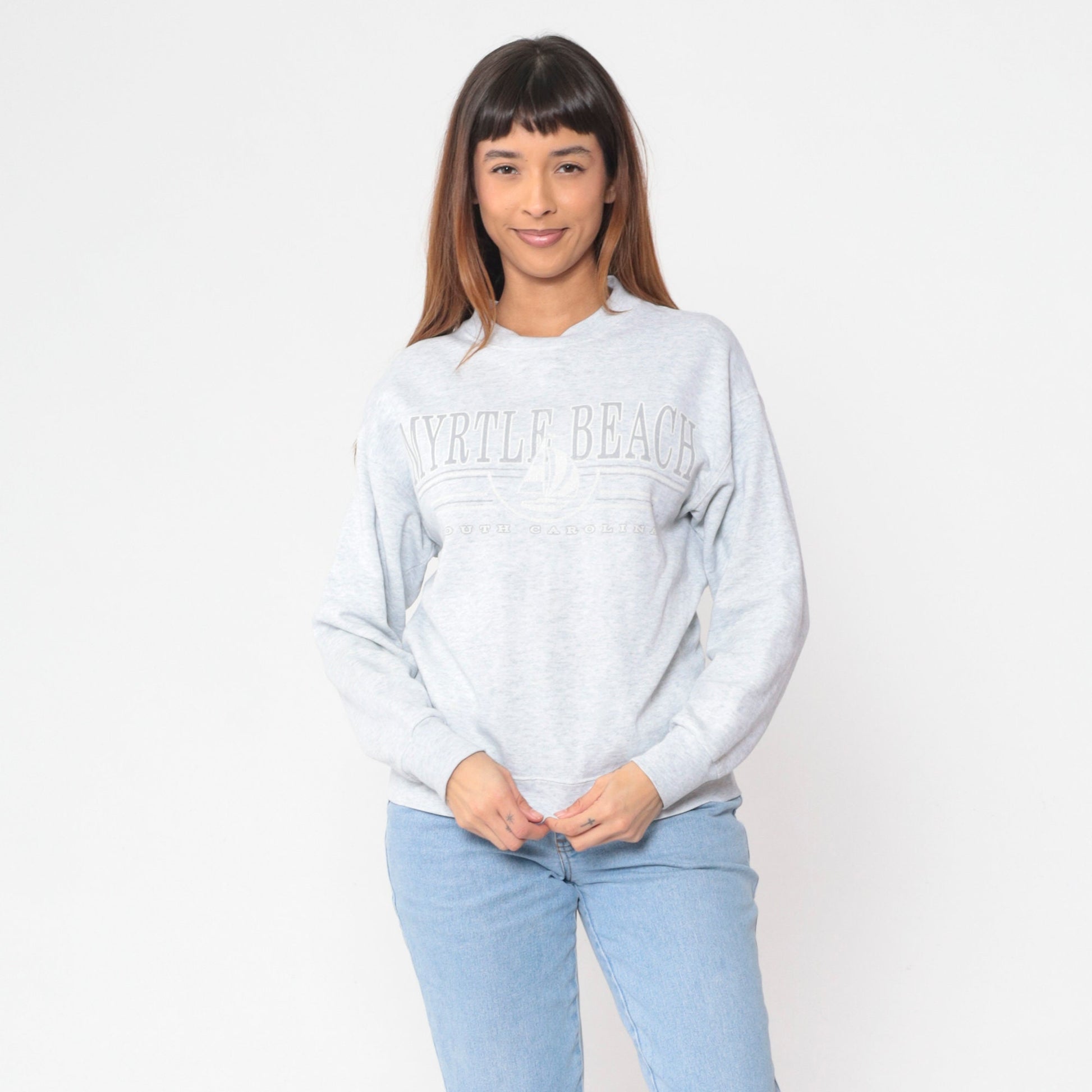 90s Myrtle Beach South Carolina Sailboat Sweatshirt Heather Grey Crewneck Medium