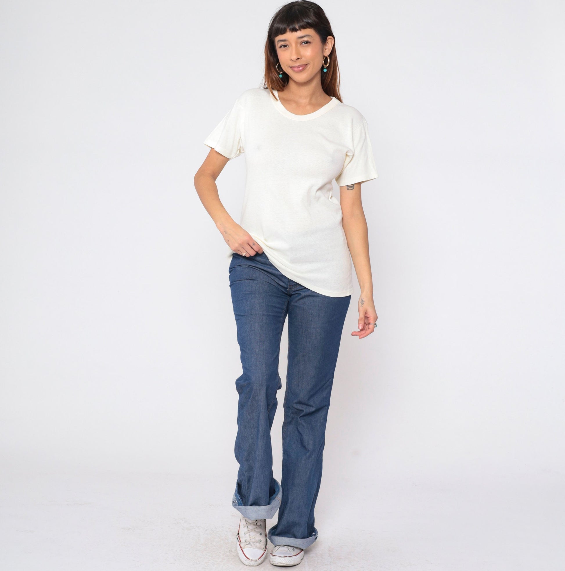 80s Hanes Pale Yellow T-Shirt Cotton Single Stitch Medium M