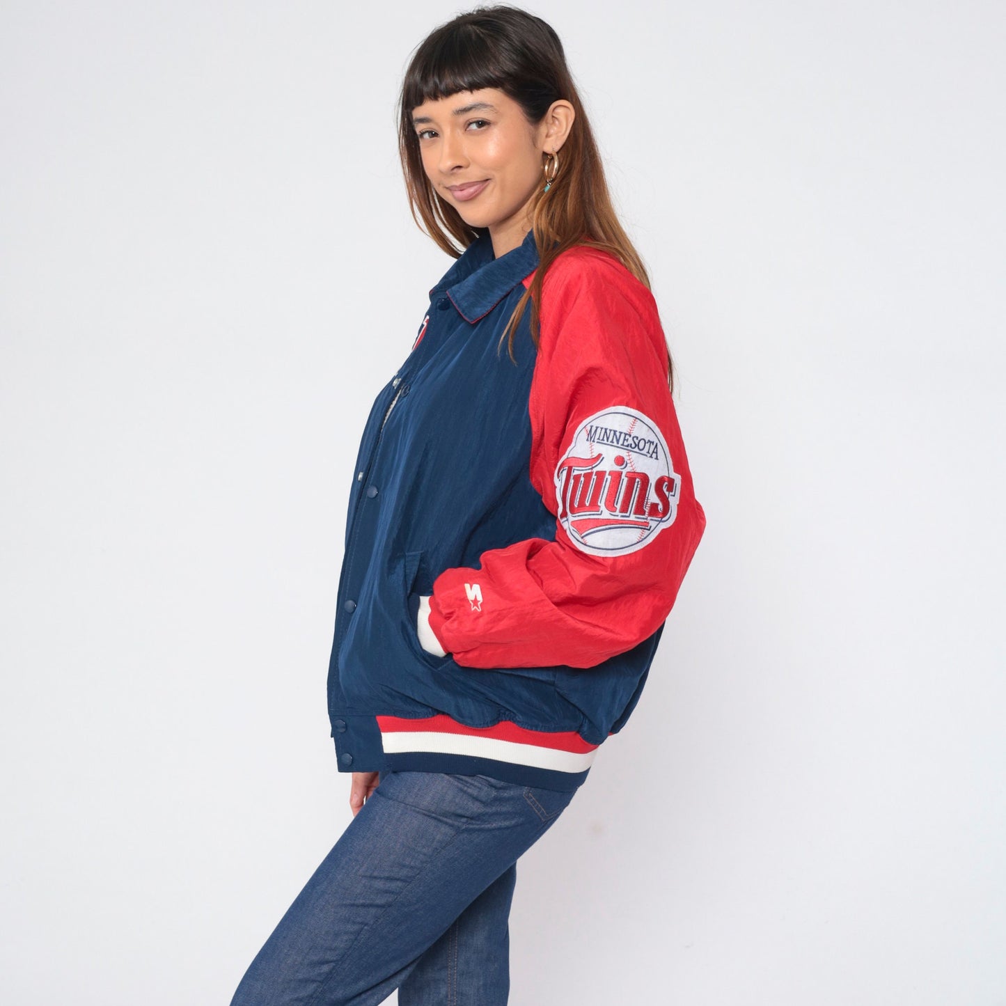 90s Minnesota Twins Starter Jacket Blue Red Nylon Bomber Men's Medium