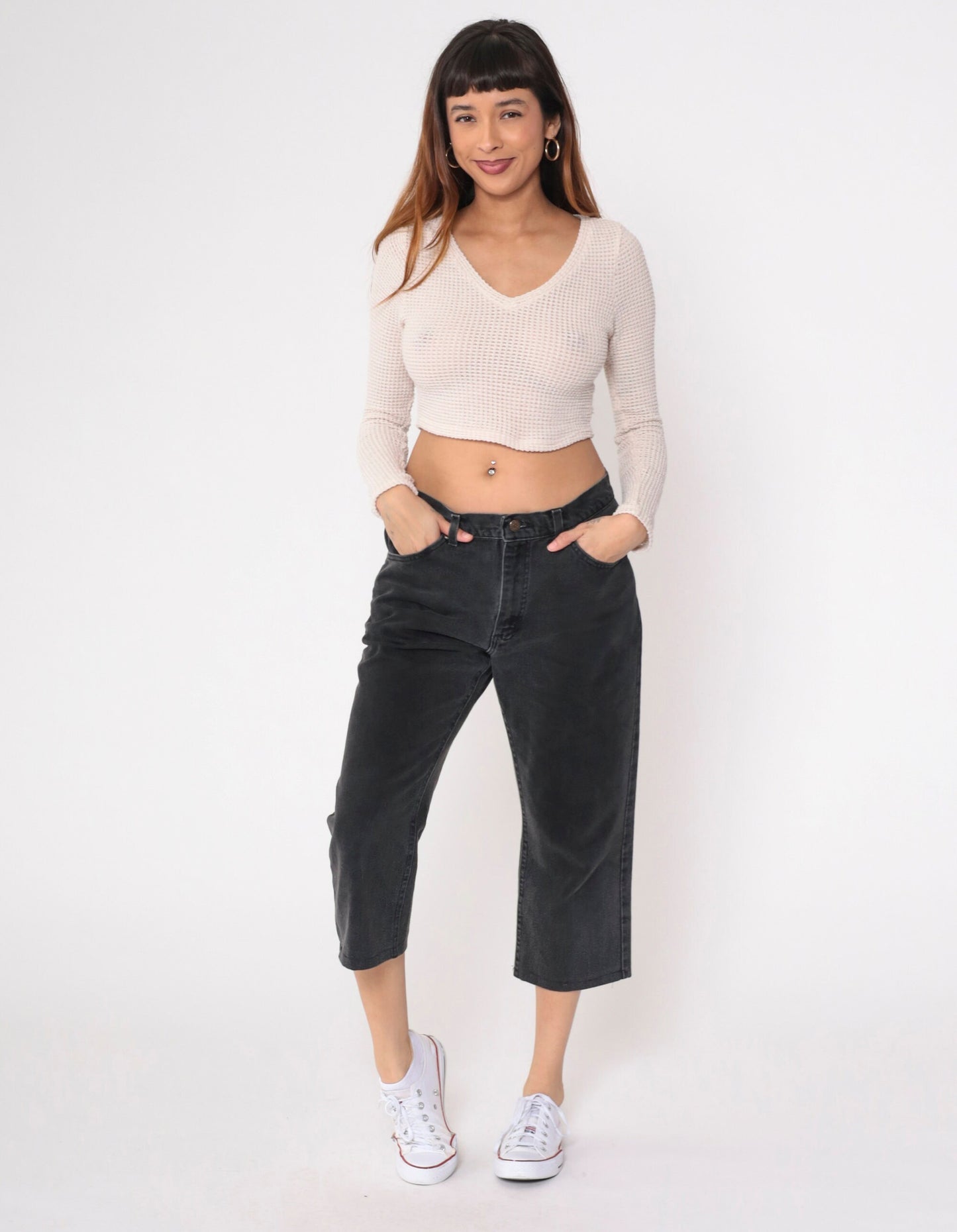 90s Lee Black Denim Straight Leg Jeans High Rise Cropped Men's 33
