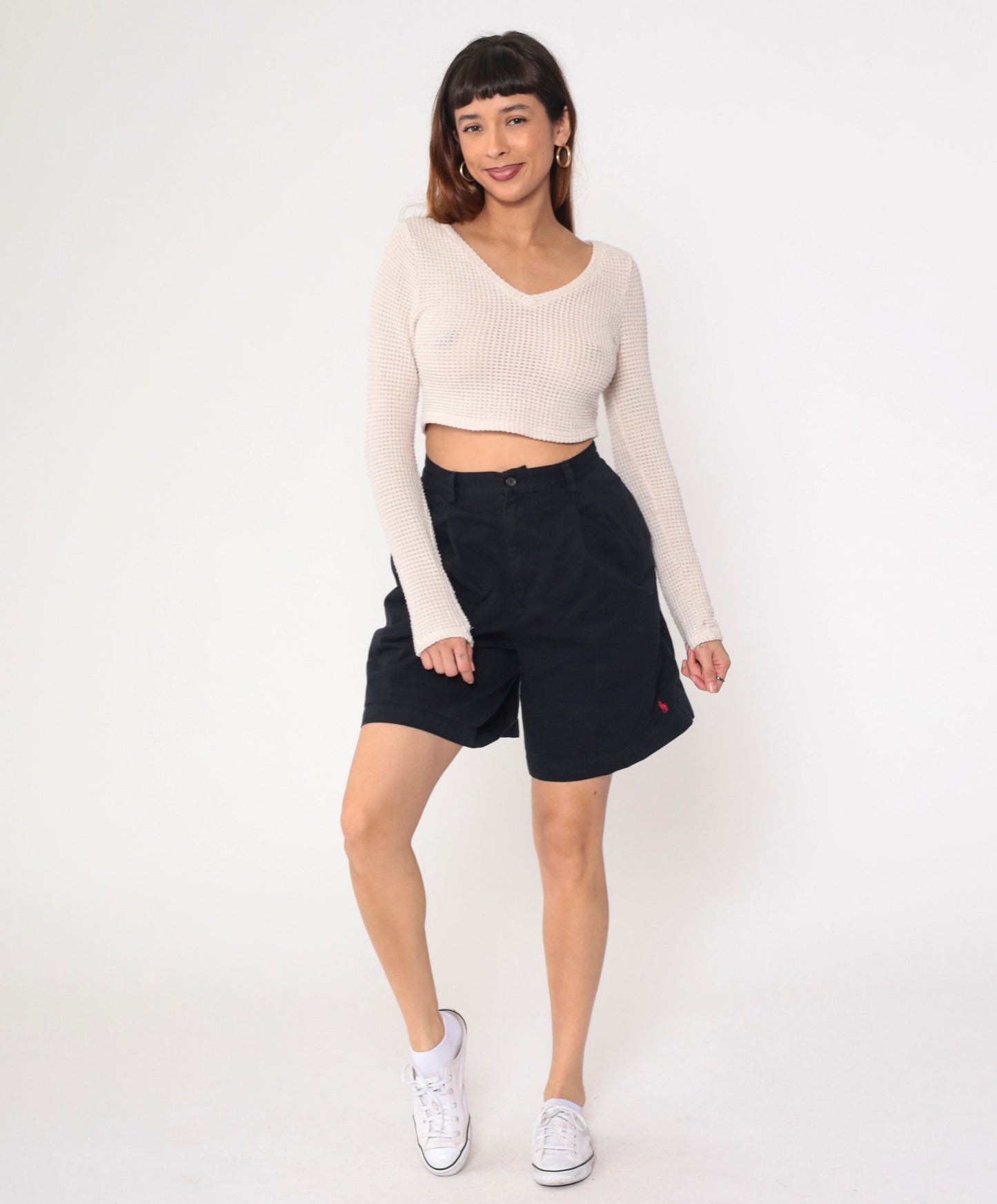 90s Ralph Lauren Navy Cotton Shorts High Waist Bermuda Medium