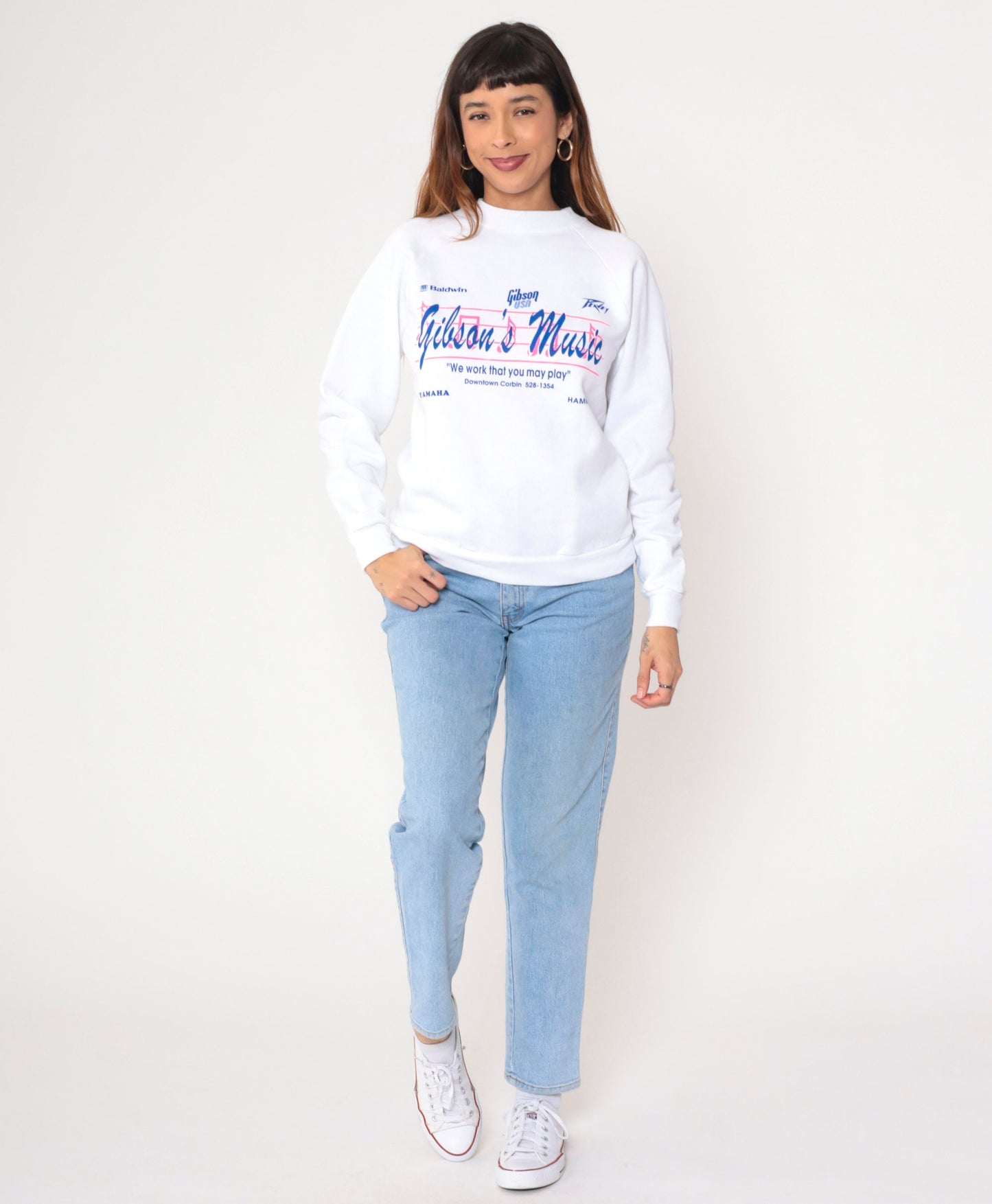 90s Gibson's Music Corbin Kentucky Graphic Sweatshirt White Raglan Small