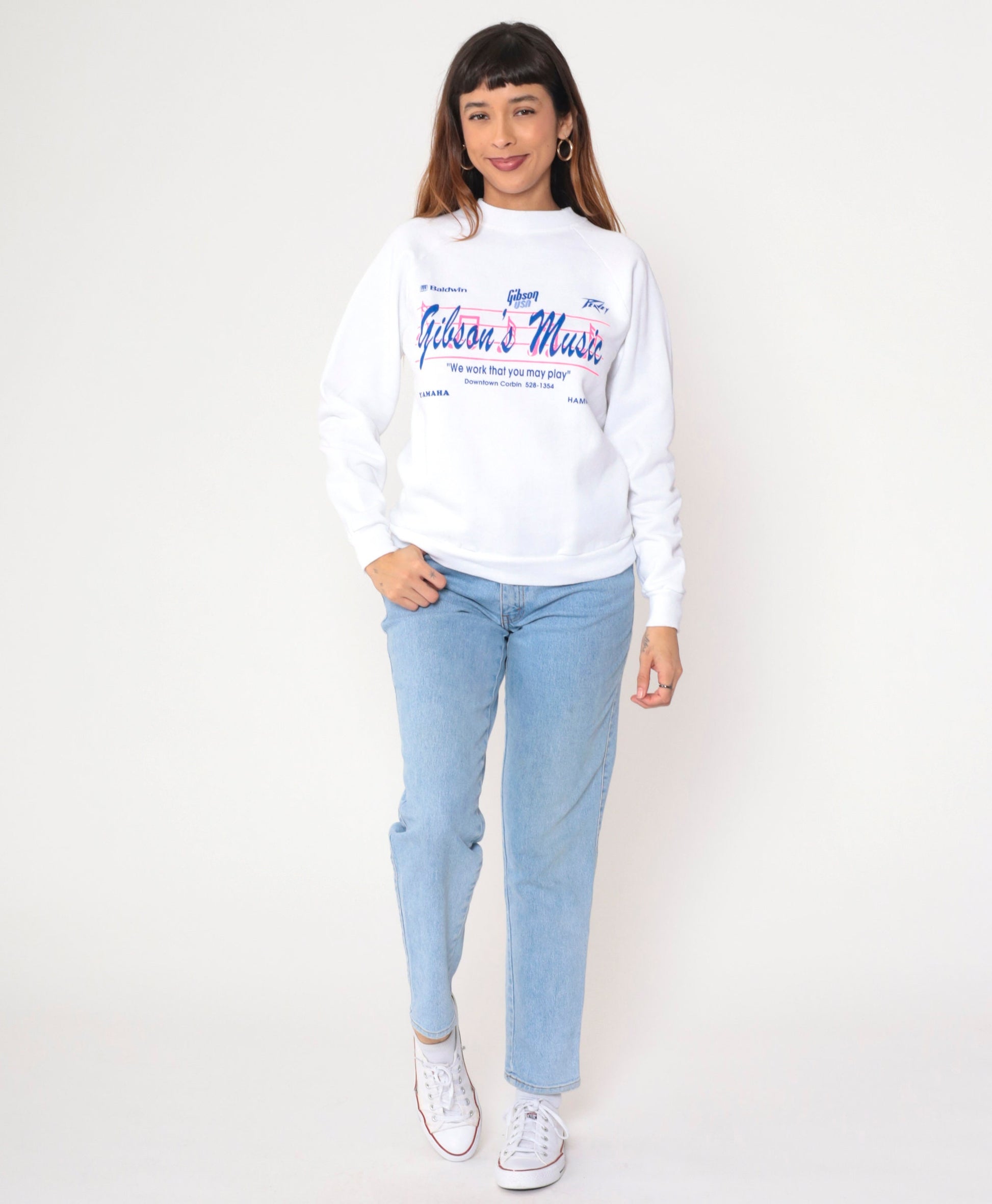 90s Gibson's Music Corbin Kentucky Graphic Sweatshirt White Raglan Small