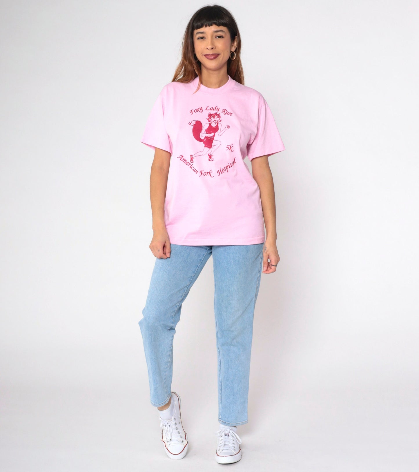 80s Foxy Lady Run 5K American Fork Hospital Graphic Tee Pink Single Stitch Medium