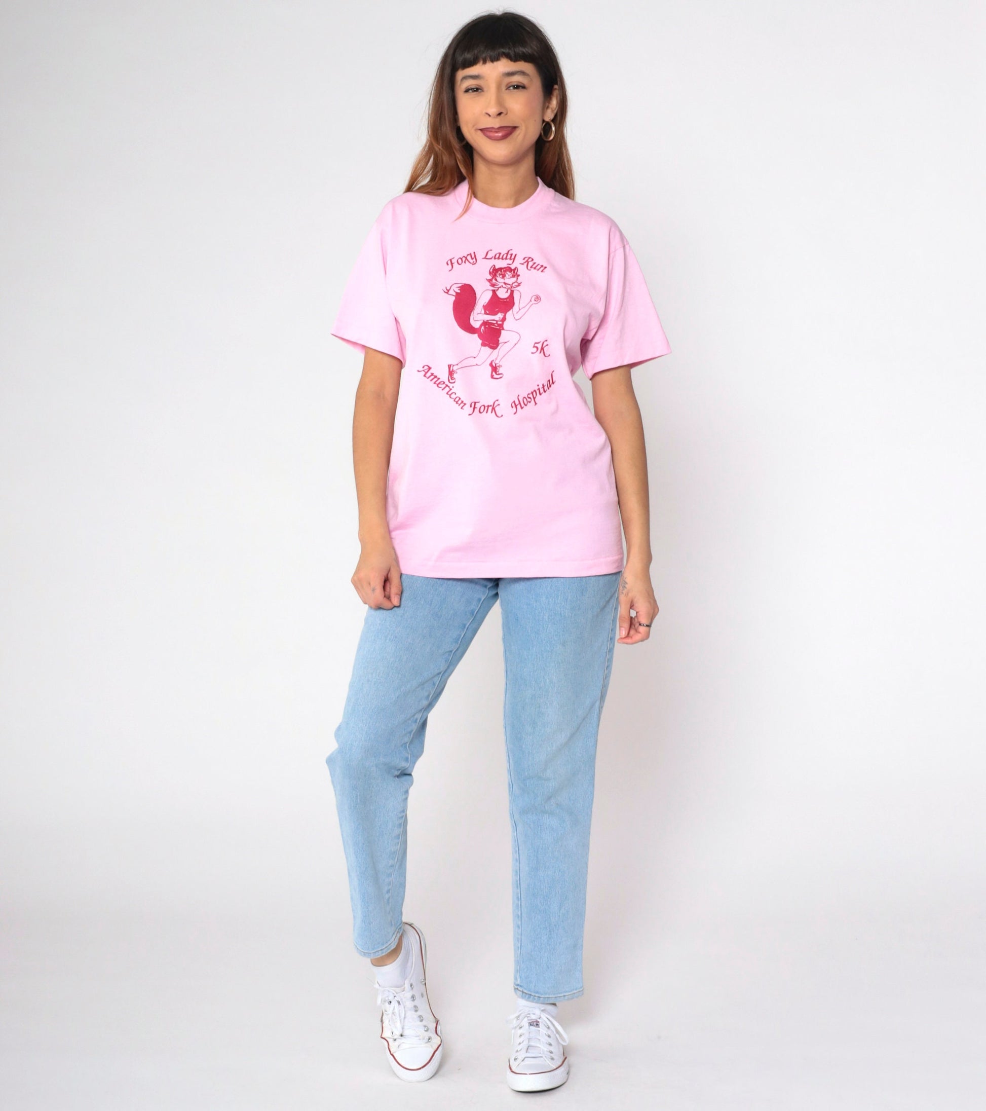 80s Foxy Lady Run 5K American Fork Hospital Graphic Tee Pink Single Stitch Medium