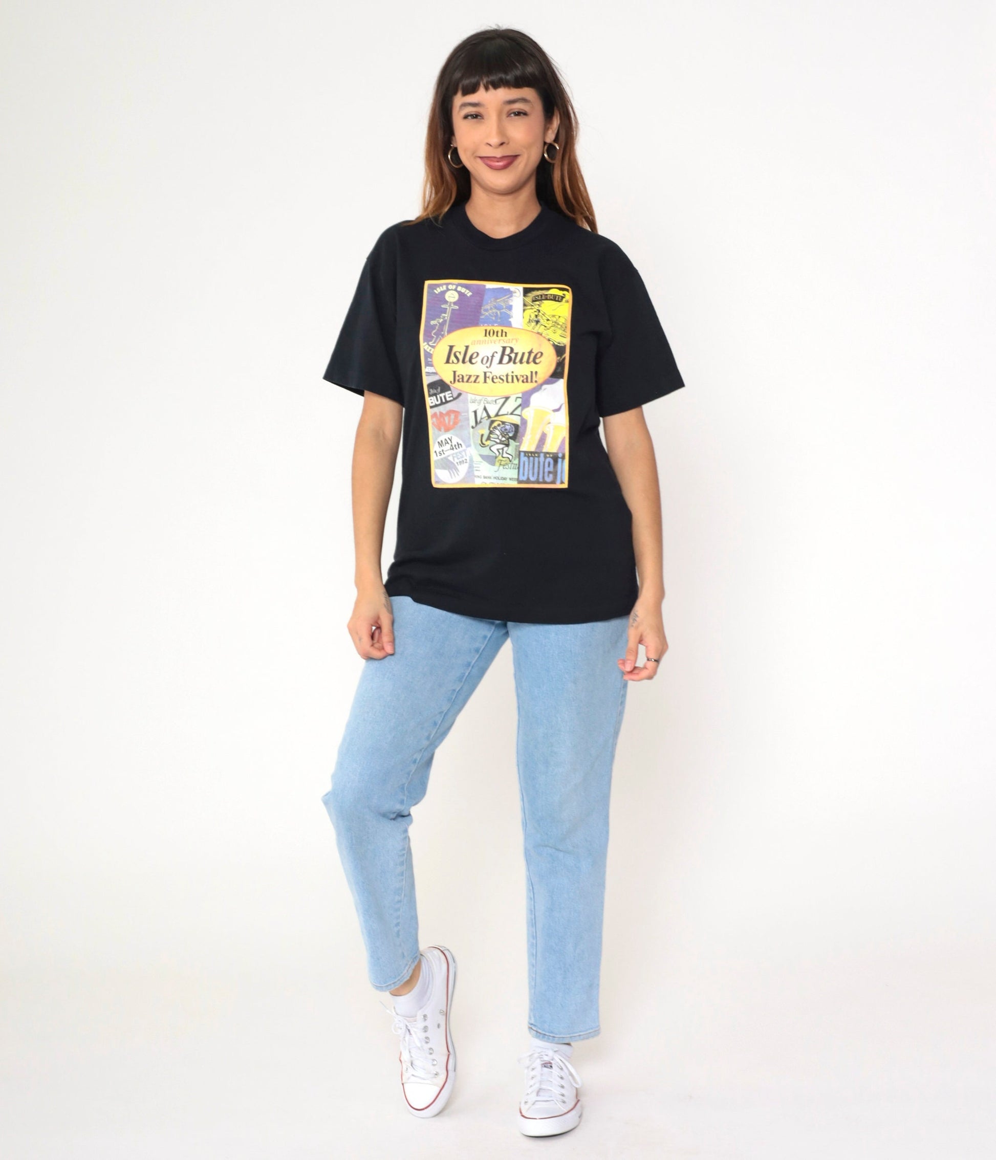 1992 Isle of Bute Jazz Festival 10th Anniversary T-Shirt Black Graphic Tee Medium