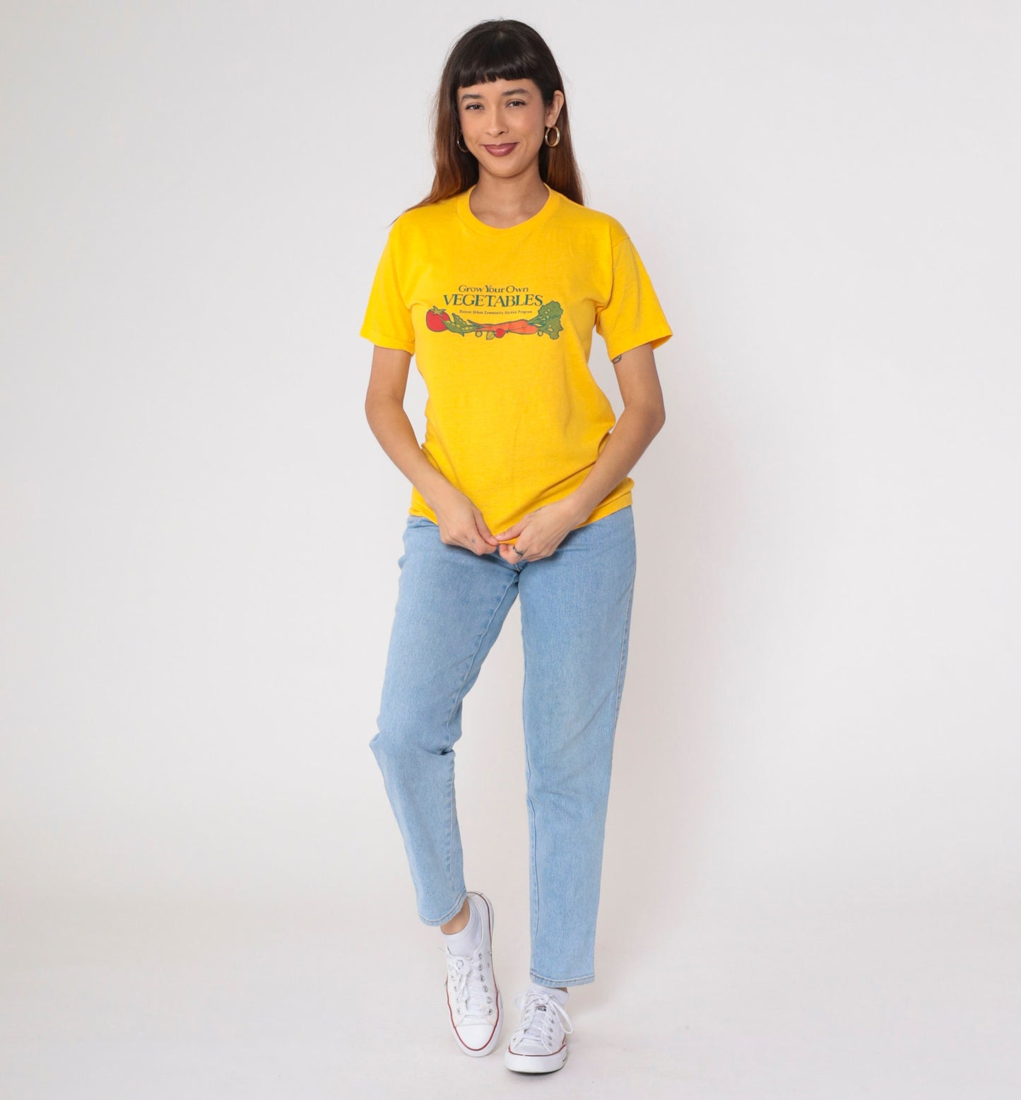 80s Denver Urban Community Garden Program Graphic T-Shirt Yellow Vegetable Gardening Small