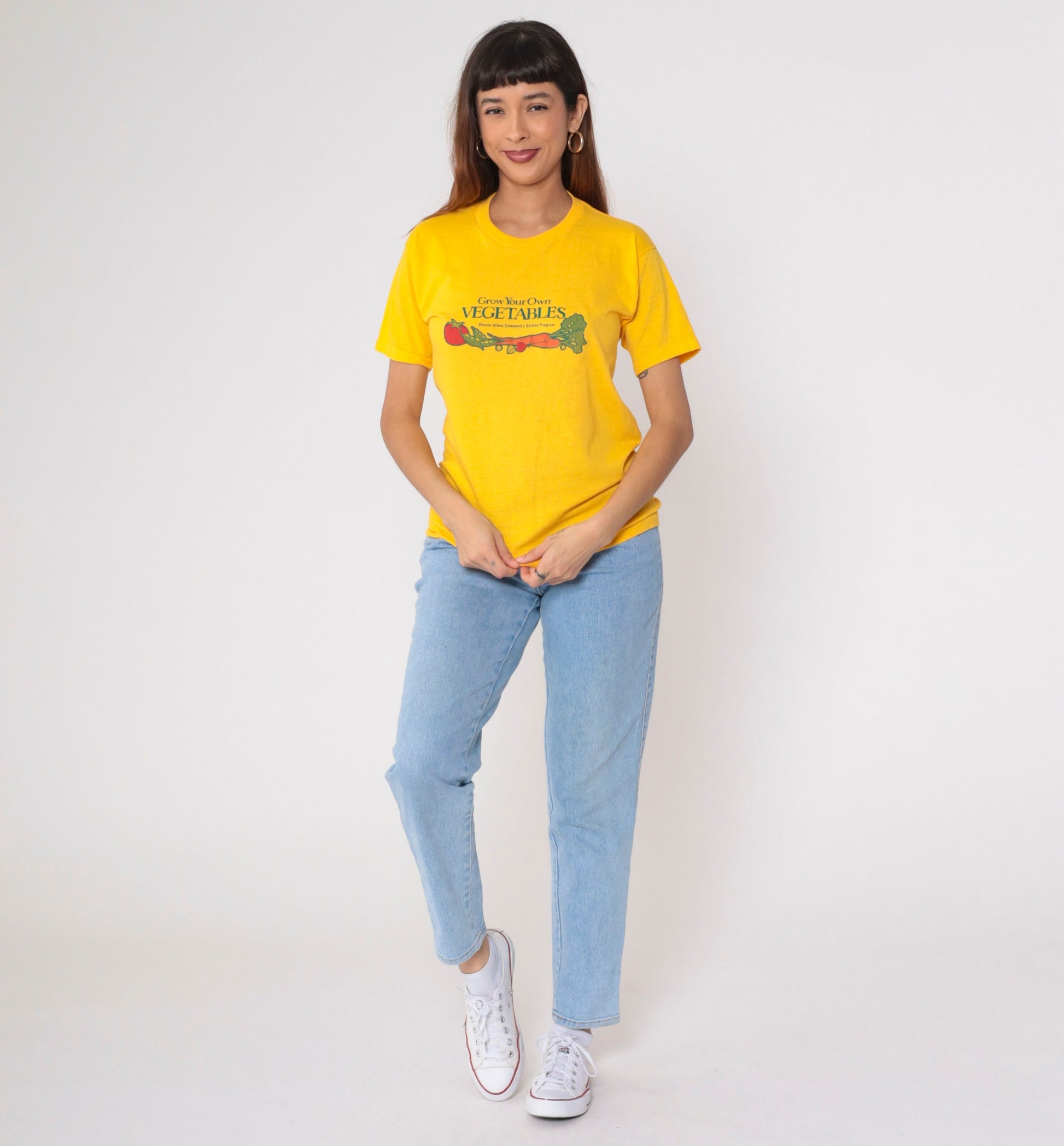 80s Denver Urban Community Garden Program Graphic T-Shirt Yellow Vegetable Gardening Small
