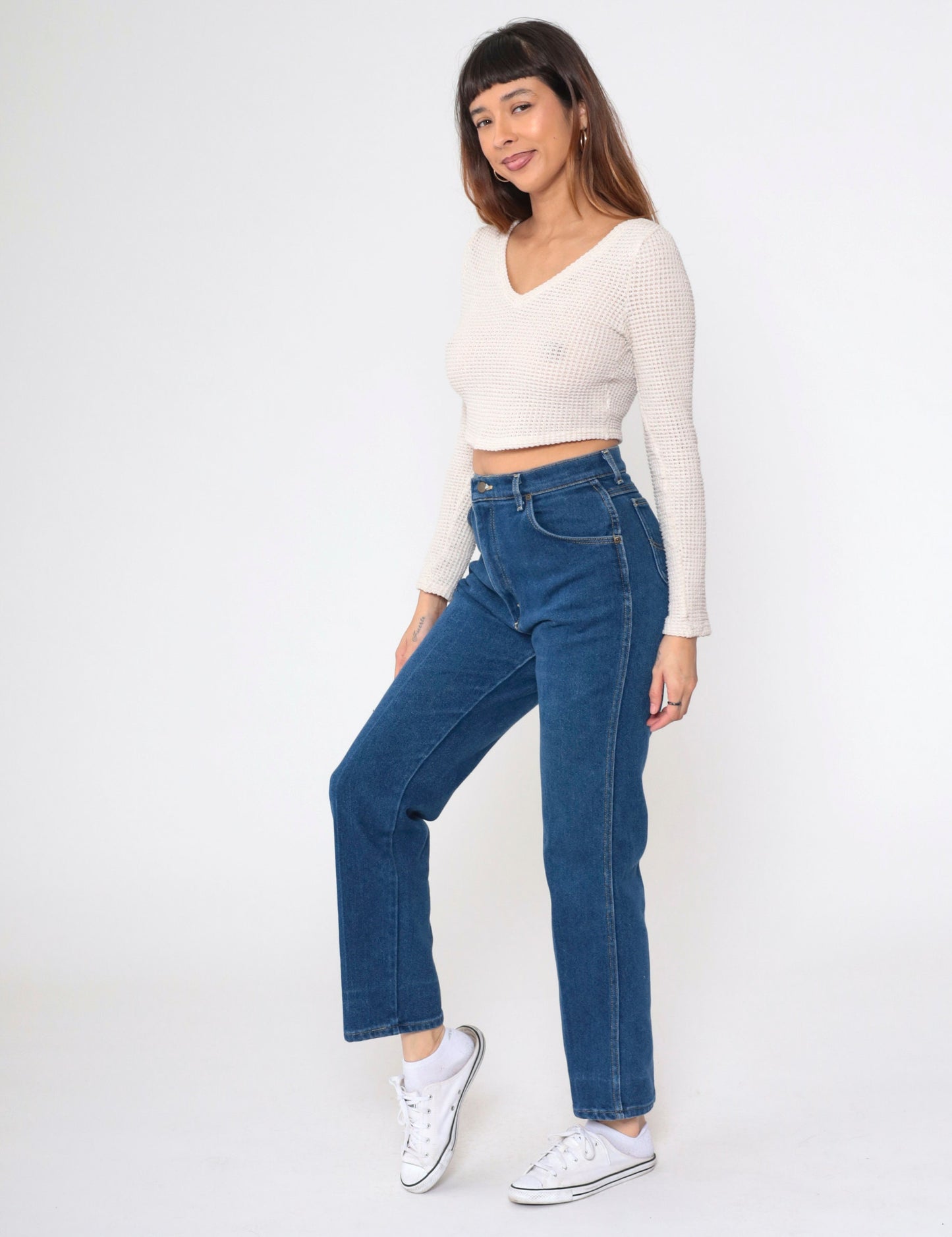 80s Lee High Waisted Straight Leg Jeans Dark Blue Denim Medium 10