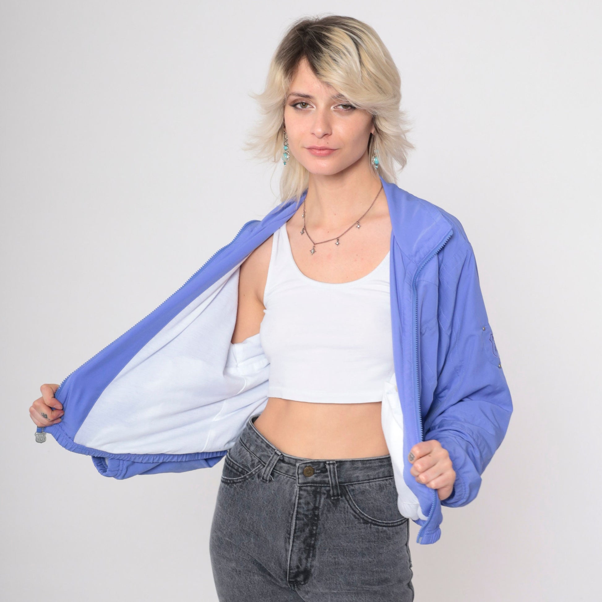 90s Periwinkle Windbreaker Jacket Nylon Cropped Track Small