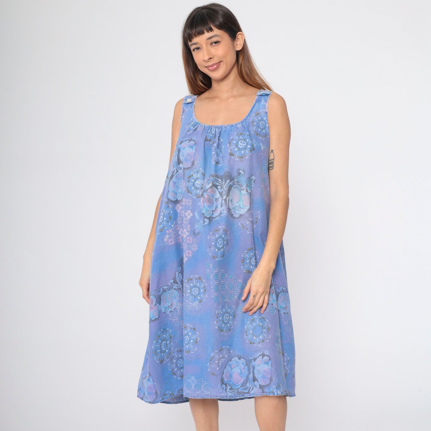 90s Anthony Richards Floral Mandala Sundress Blue Purple Knee-Length XL