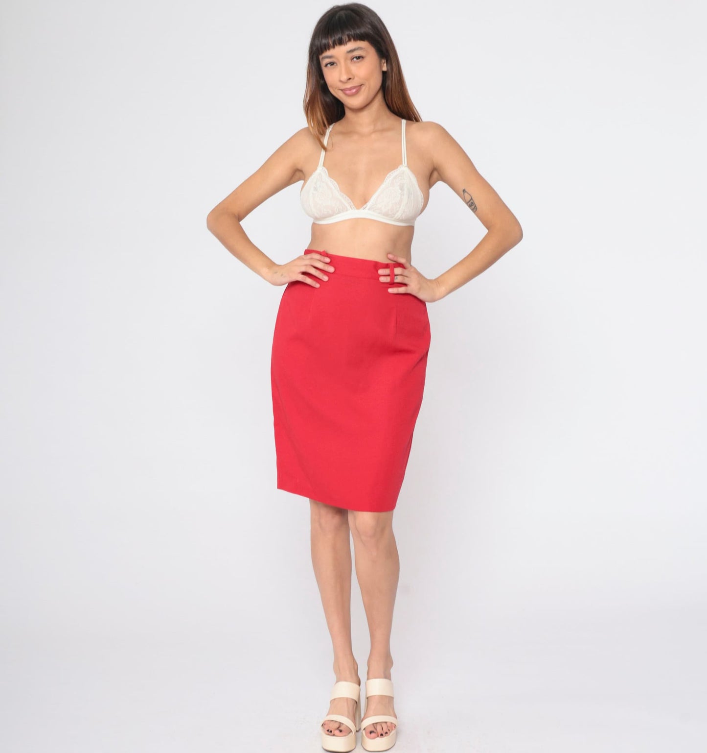 80s Bobbie Brooks Red Mini Pencil Skirt High Waisted Straight Cut Medium