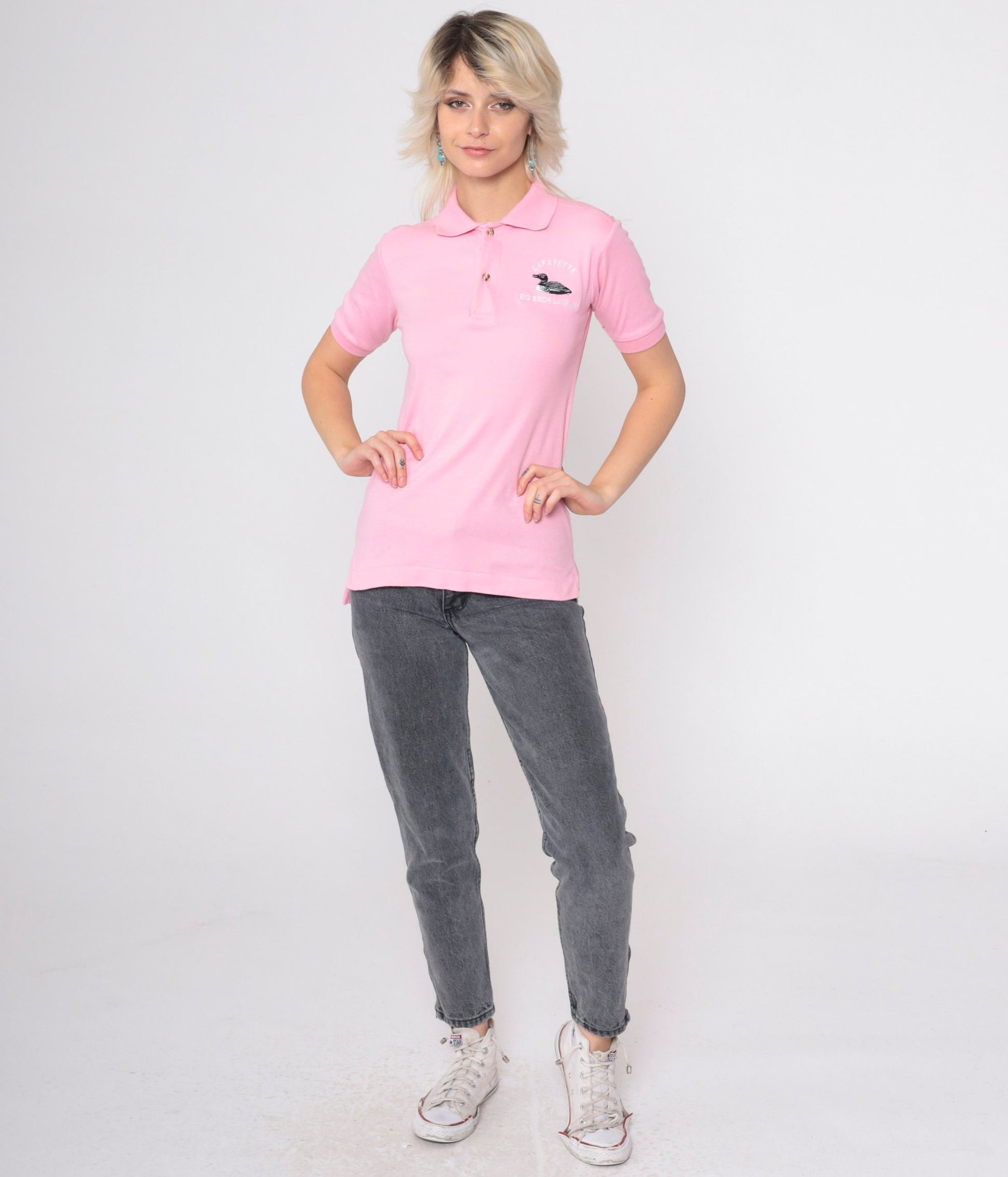 80s King Louie Loon Polo Shirt Lafayette Big Birch Lake Minnesota Baby Pink Extra Small