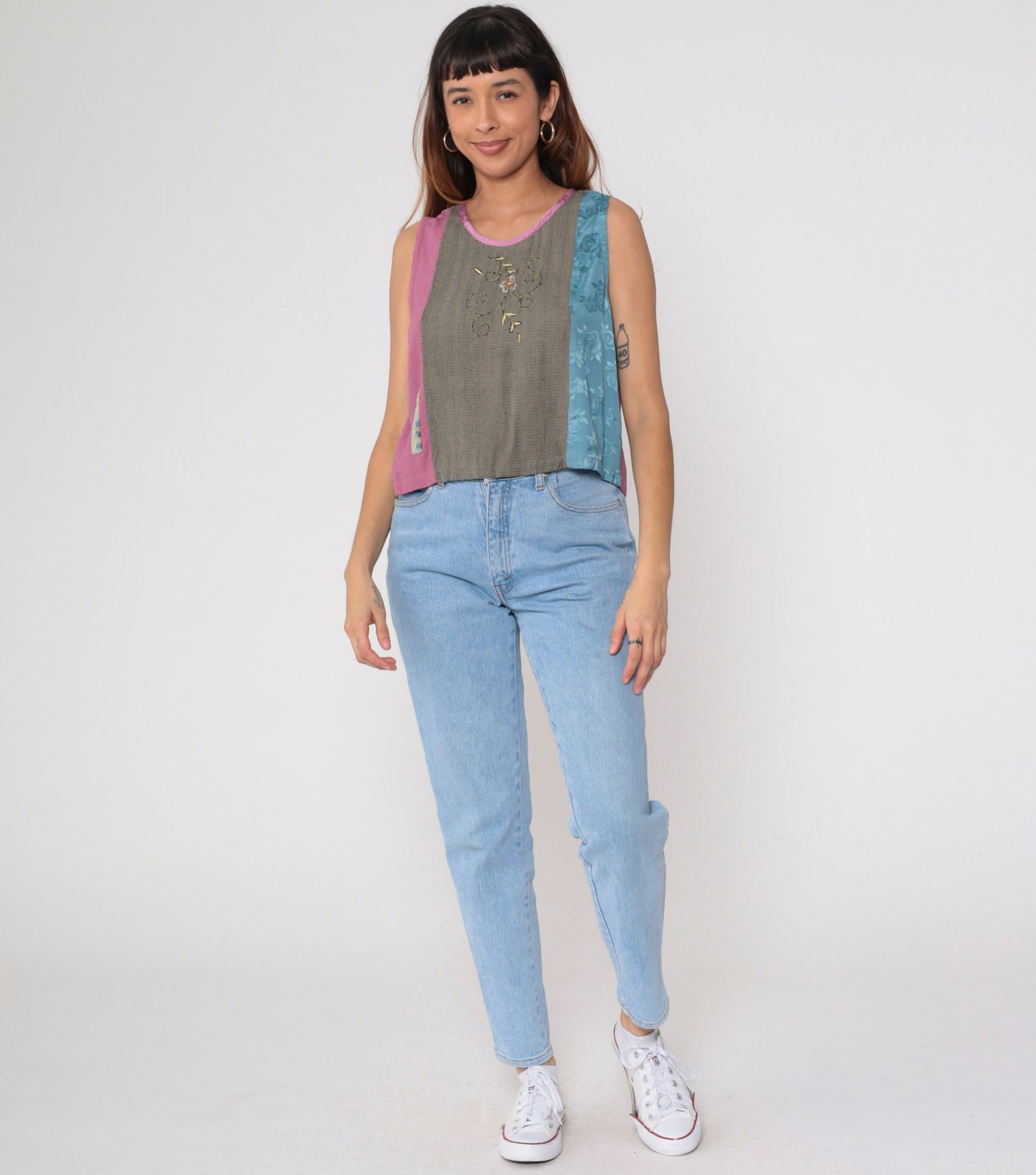 90s Faith by Celia Forrester Floral Beaded Tank Top Embroidered Medium