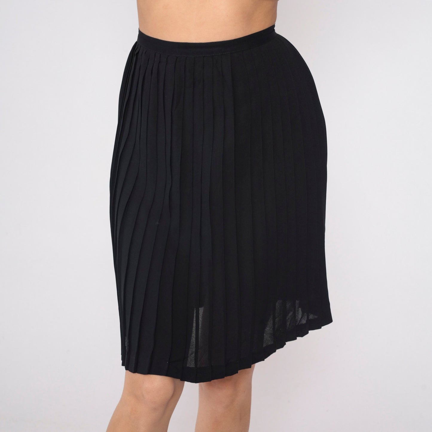 60s Black Pleated Mini Skirt High Waist Semi-Sheer Extra Small XS