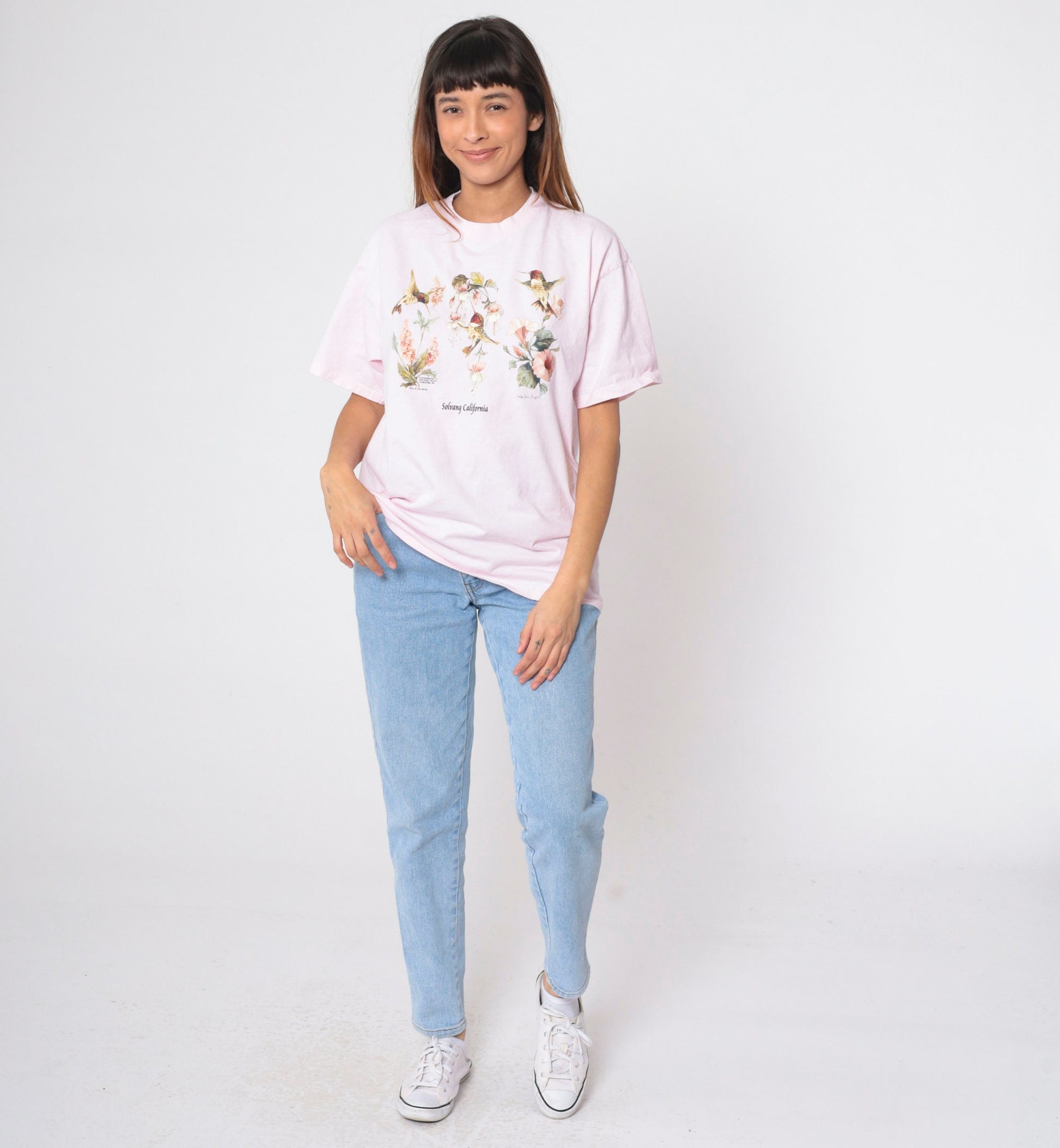 90s Solvang California Hummingbird Floral Graphic Tee Baby Pink Large L