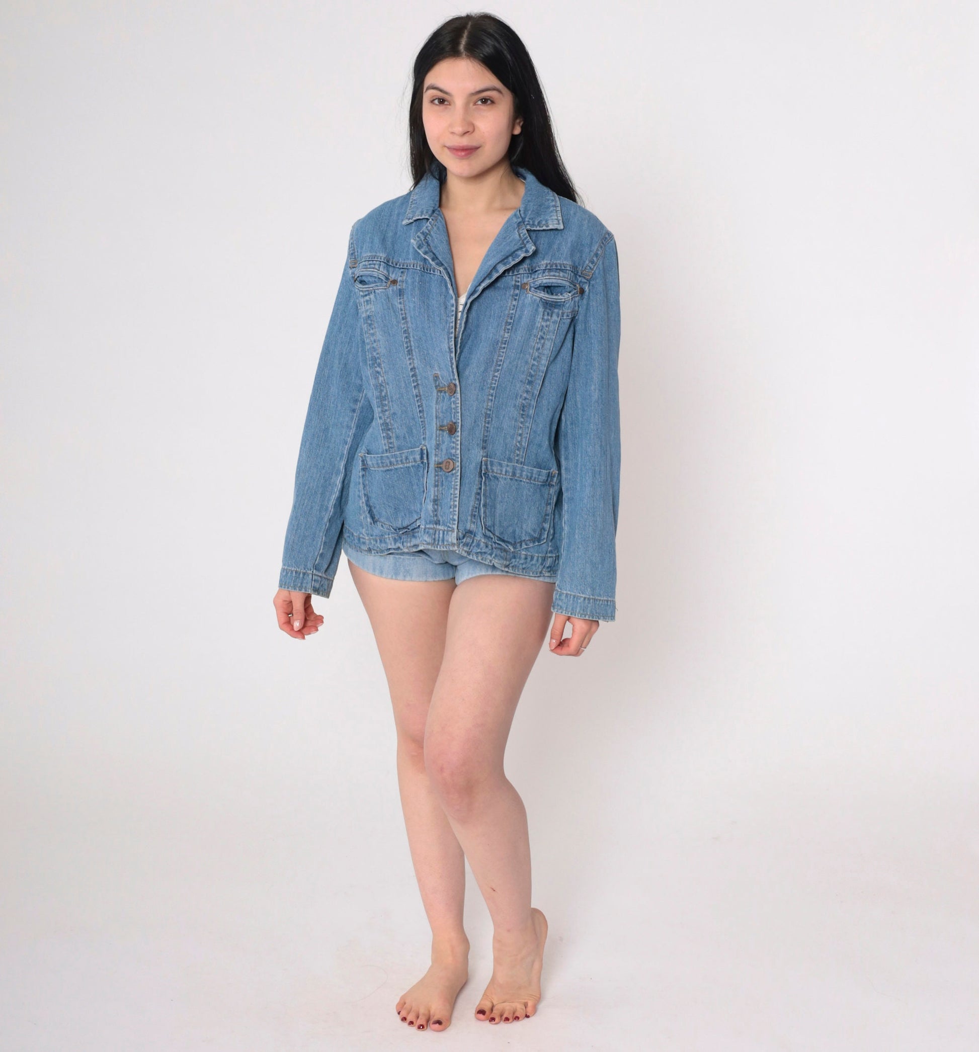 00s Bill Blass Denim Jacket Blue Cotton Button-Up Fitted Extra Large XXL