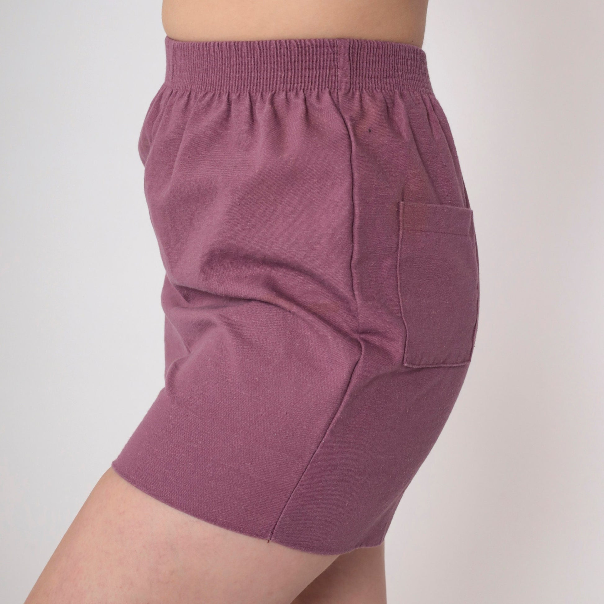 80s Dusty Purple High-Waist Gym Shorts Cotton Elastic Waist Extra Small