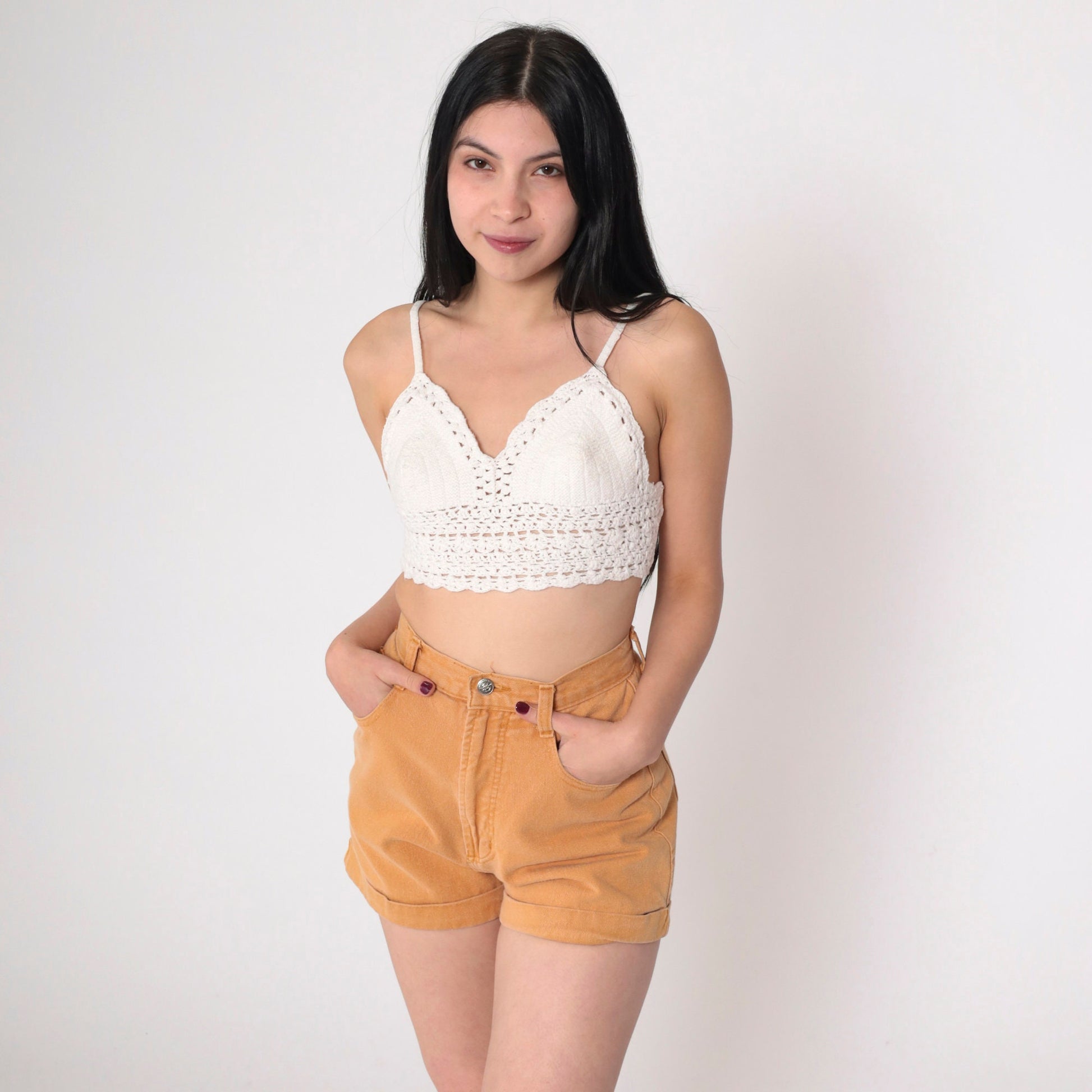 90s Tan Denim Shorts High Waist Cuffed Cotton Jean Shorts Small S