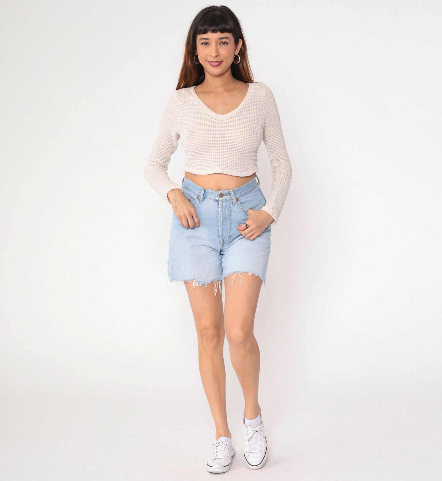 90s Forenza Cutoff Denim Shorts Light Wash High Waisted Frayed Small 6