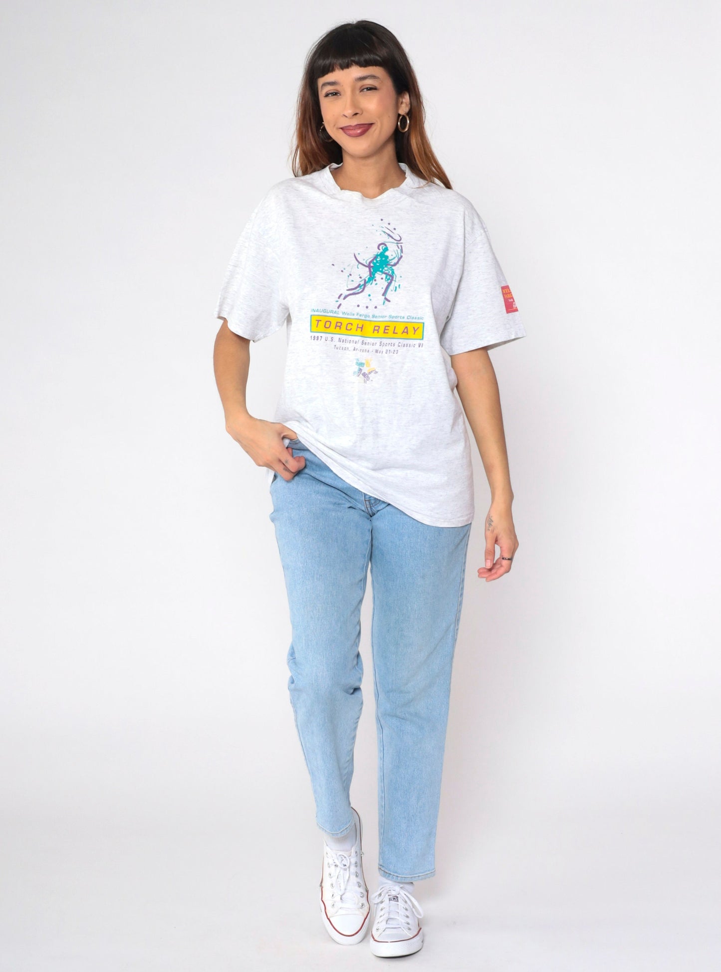 1997 National Senior Sports Classic VI Wells Fargo Torch Relay Graphic Tee Heather Grey Large
