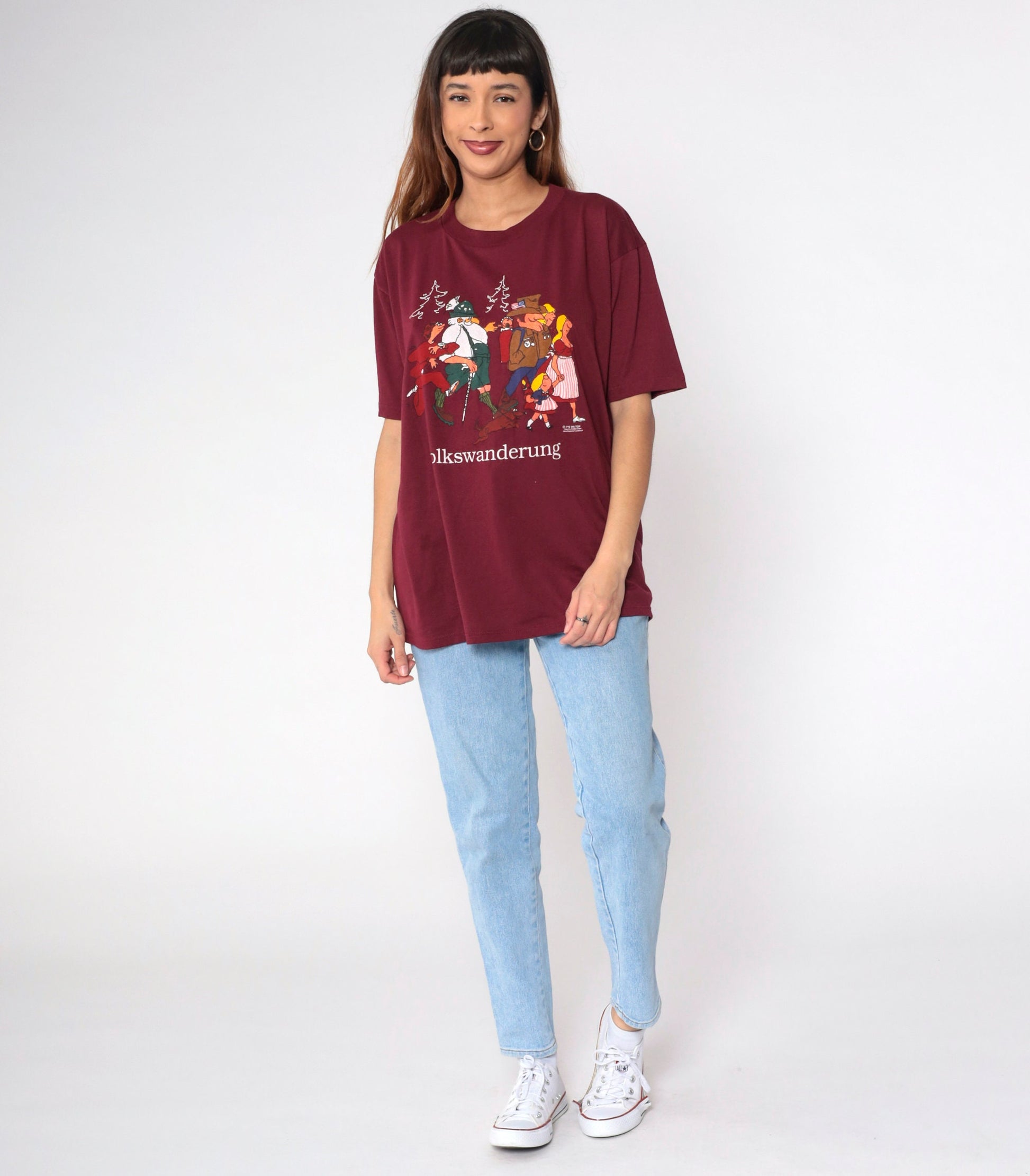 90s Volkswanderung German Hiking Graphic Tee Burgundy Extra Large