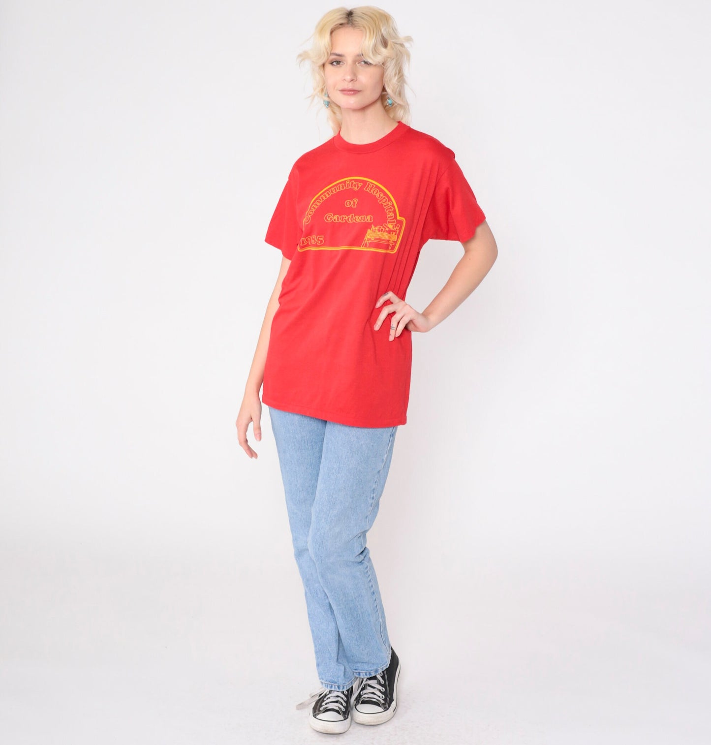 1985 Community Hospital of Gardena Graphic T-Shirt Red Hanes Medium