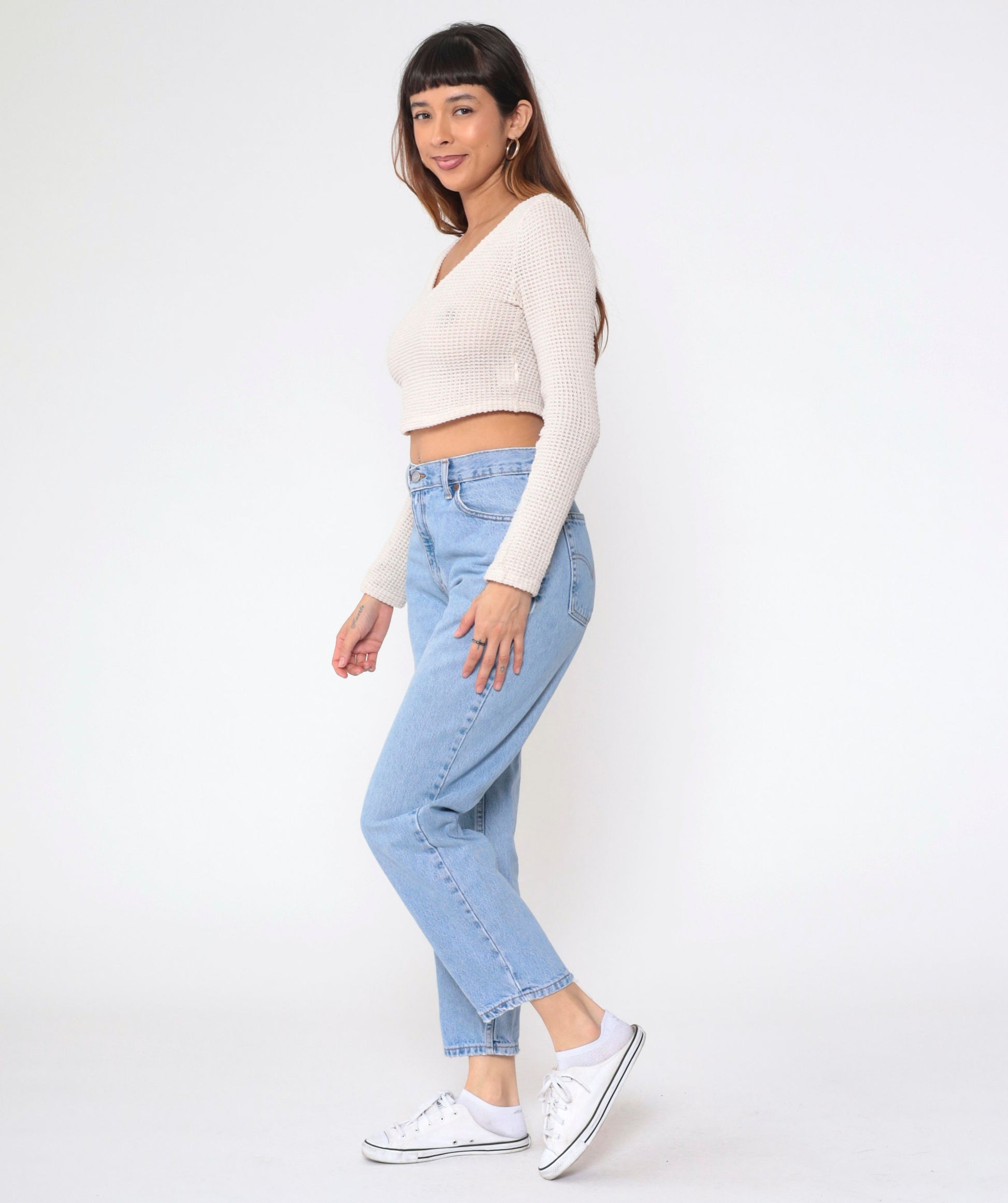90s Levi's 550 High Waist Tapered Jeans Blue Denim Medium Short