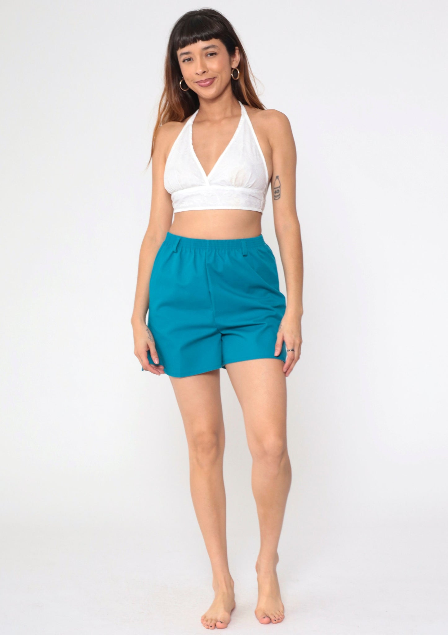 80s Blue High-Waisted Elastic Shorts Small S