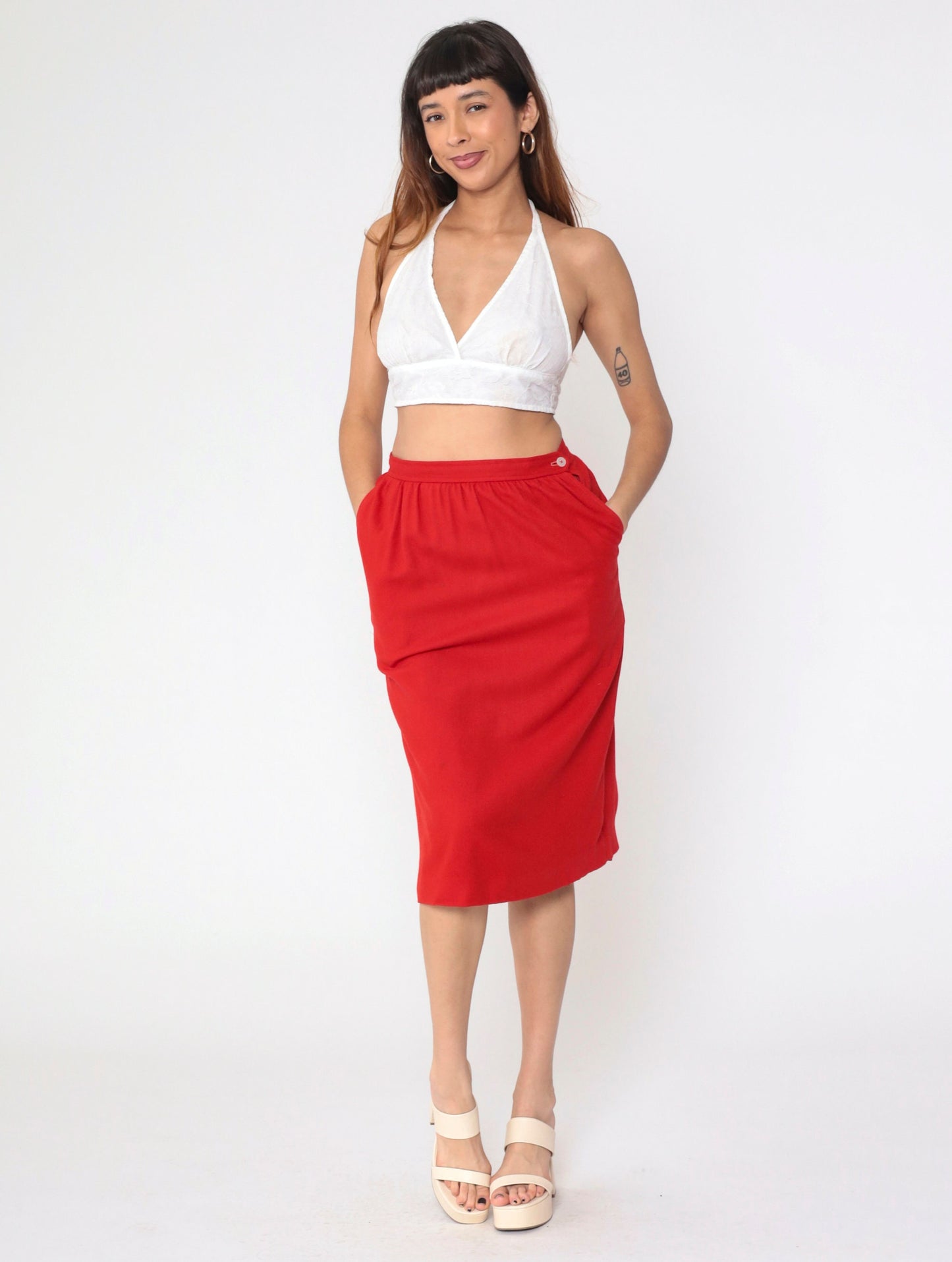 80s I. Magnin Evan Picone Red Wool Pencil Skirt High Waist Medium