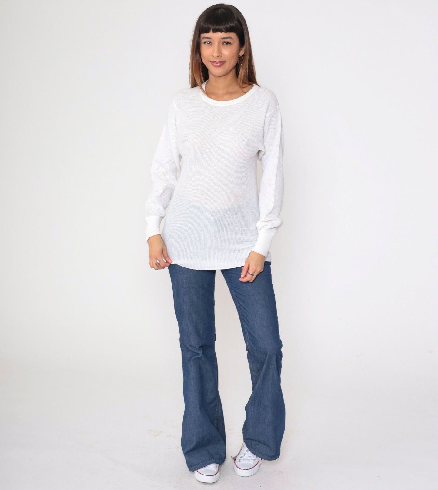 80s Greatland White Waffle Knit Thermal Long Sleeve Undershirt Small