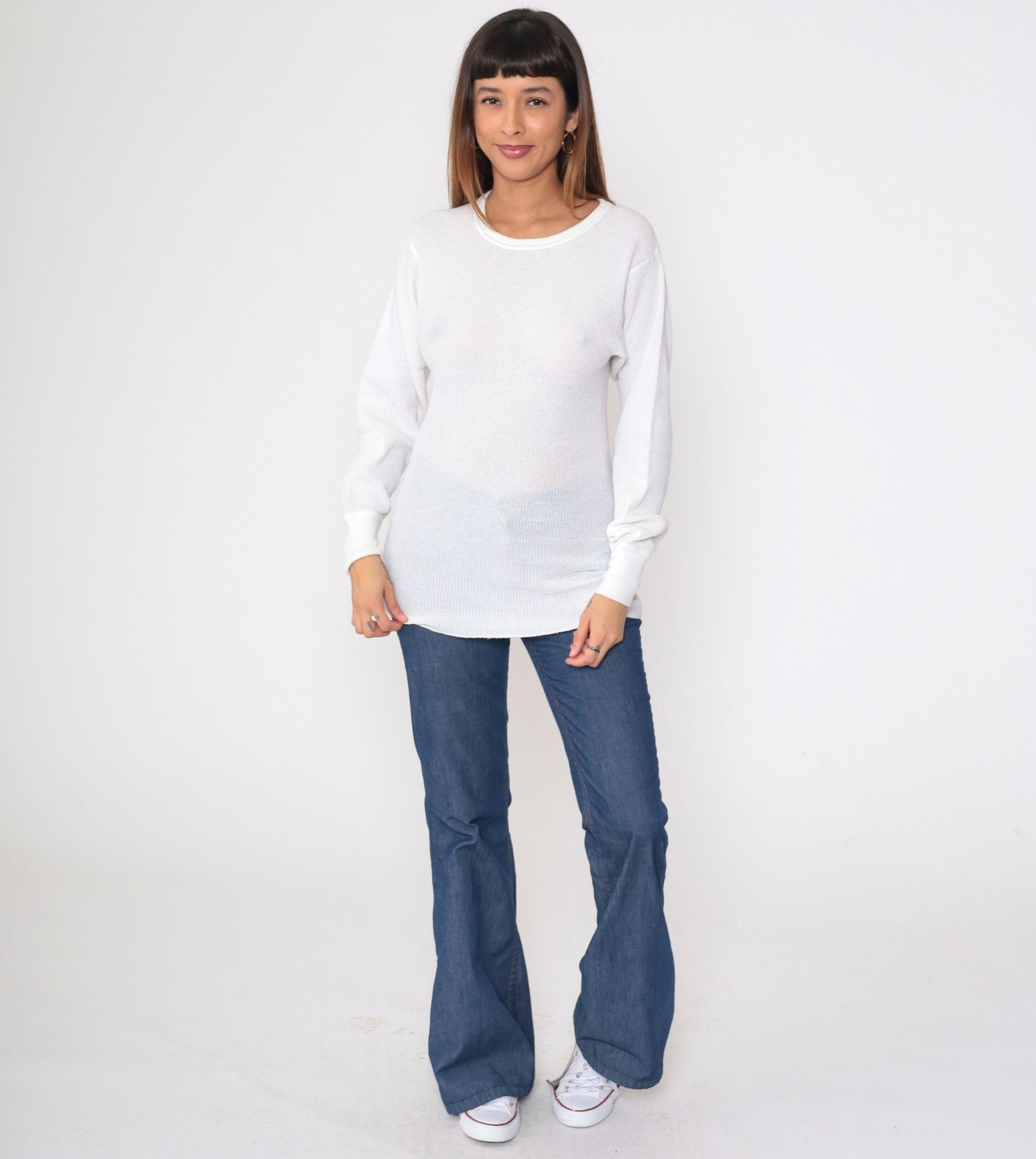 80s Greatland White Waffle Knit Thermal Long Sleeve Undershirt Small
