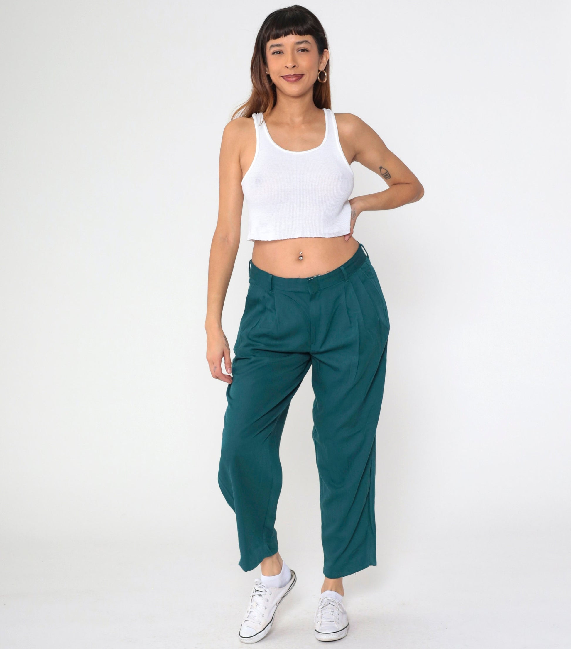 00s Michael James Emerald Green Pleated Trousers Straight Tapered Leg Large