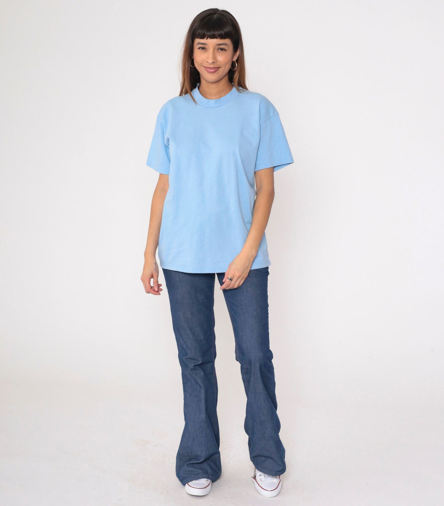 80s Stedman Baby Blue Cotton T-Shirt Crewneck Plain Tee Medium